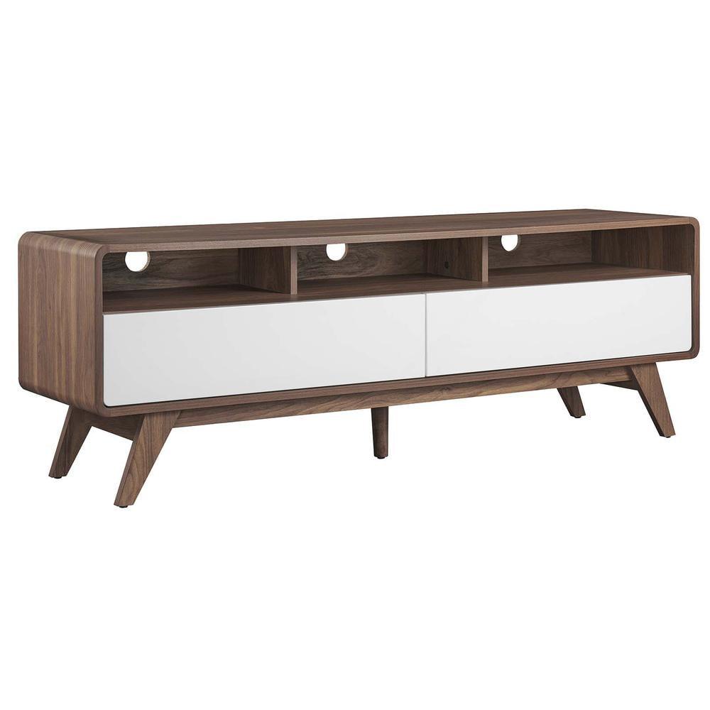 Modway Transmit 60" Particleboard and Laminate TV Stand in Walnut/White