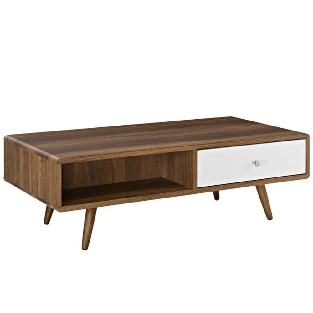 Mid-Century Walnut and White Storage Coffee Table