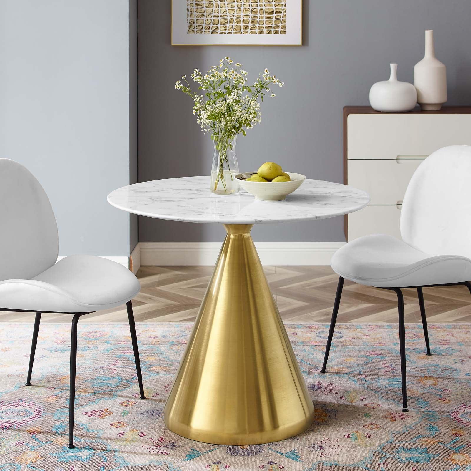 Modway Tupelo 36" Artificial Marble Dining Table in Gold White