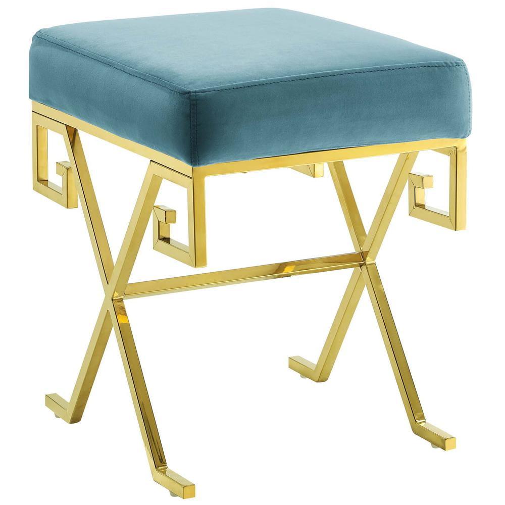 Twist 18.5'' Sea Blue Performance Velvet Accent Bench with Gold Base