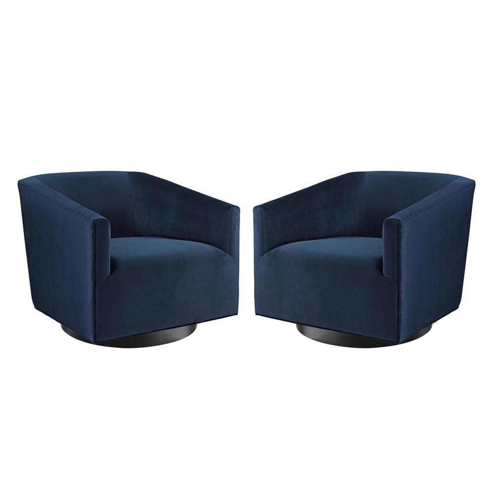 Modway Twist Performance Velvet Tufted Swivel Arm in Midnight Blue (Set of 2)