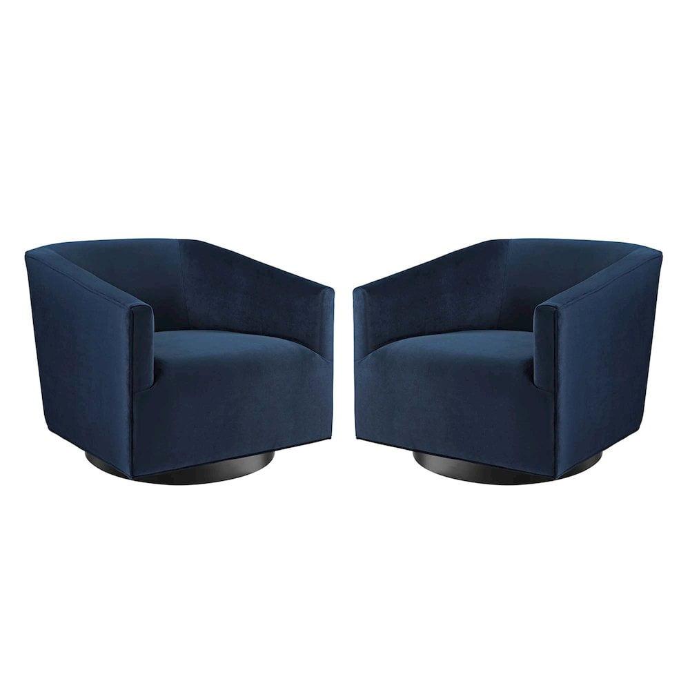 Modway Twist Performance Velvet Tufted Swivel Arm in Midnight Blue (Set of 2)