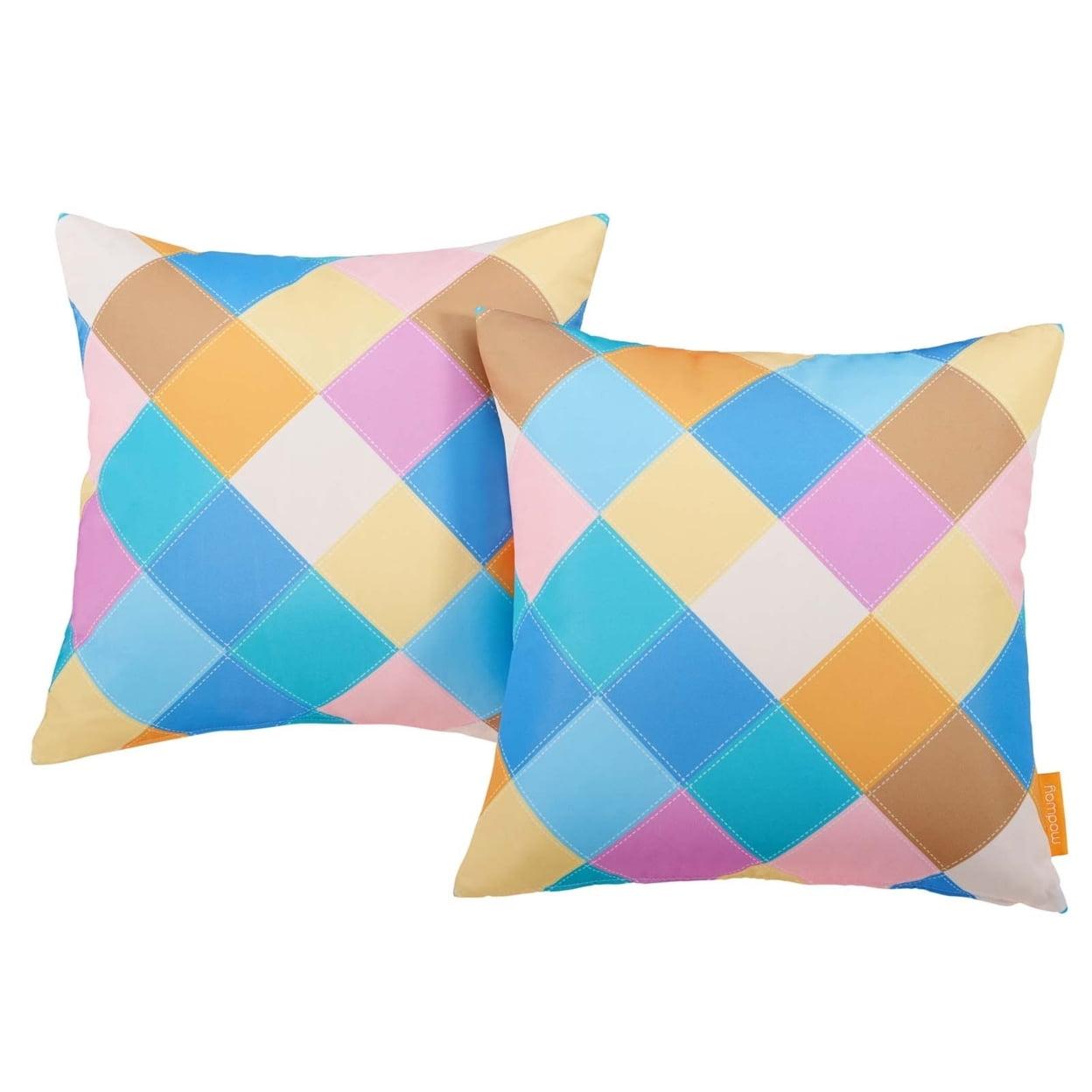 Diamond Patterned Multicolor Polyester Kids Outdoor Pillow Set