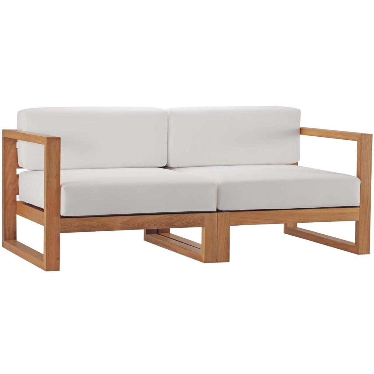 Coastal Charm Teak Wood 2-Piece Outdoor Sectional in Natural White