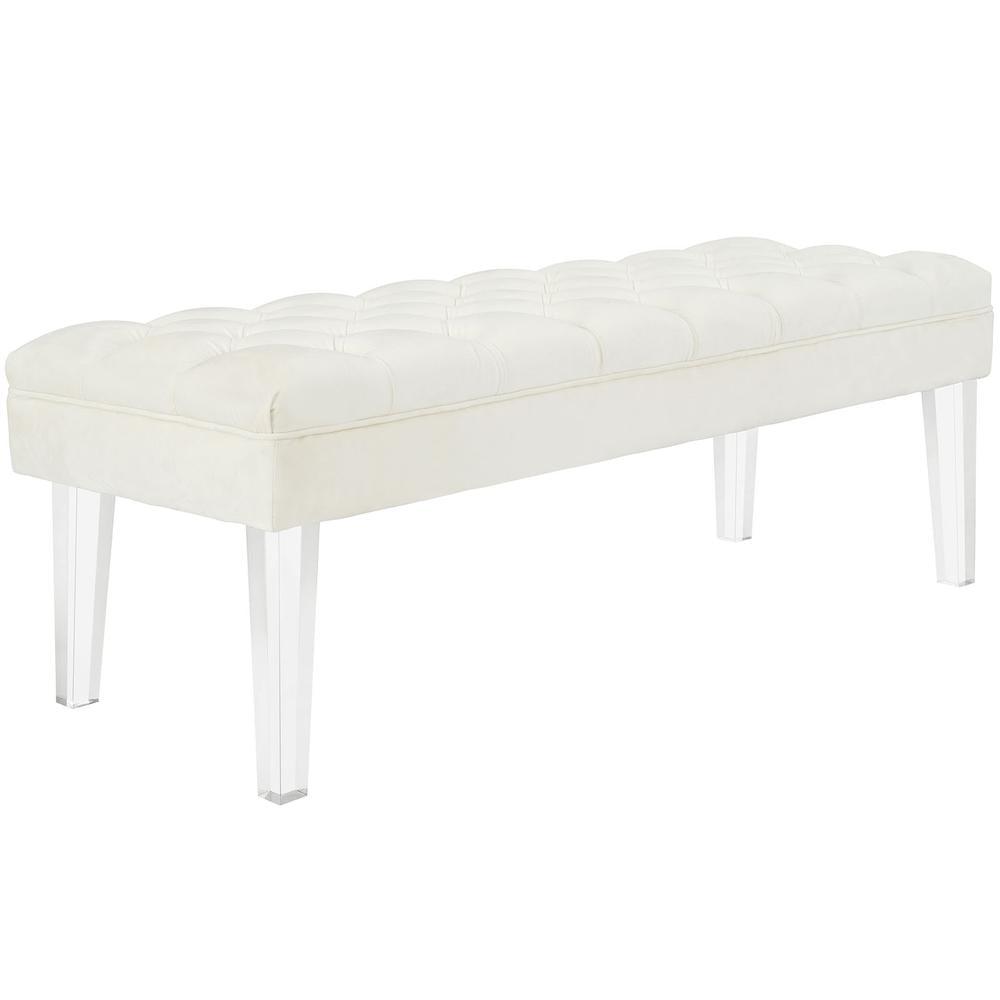 Modway Valet Modern Style Performance Velvet and Acrylic Bench in Ivory