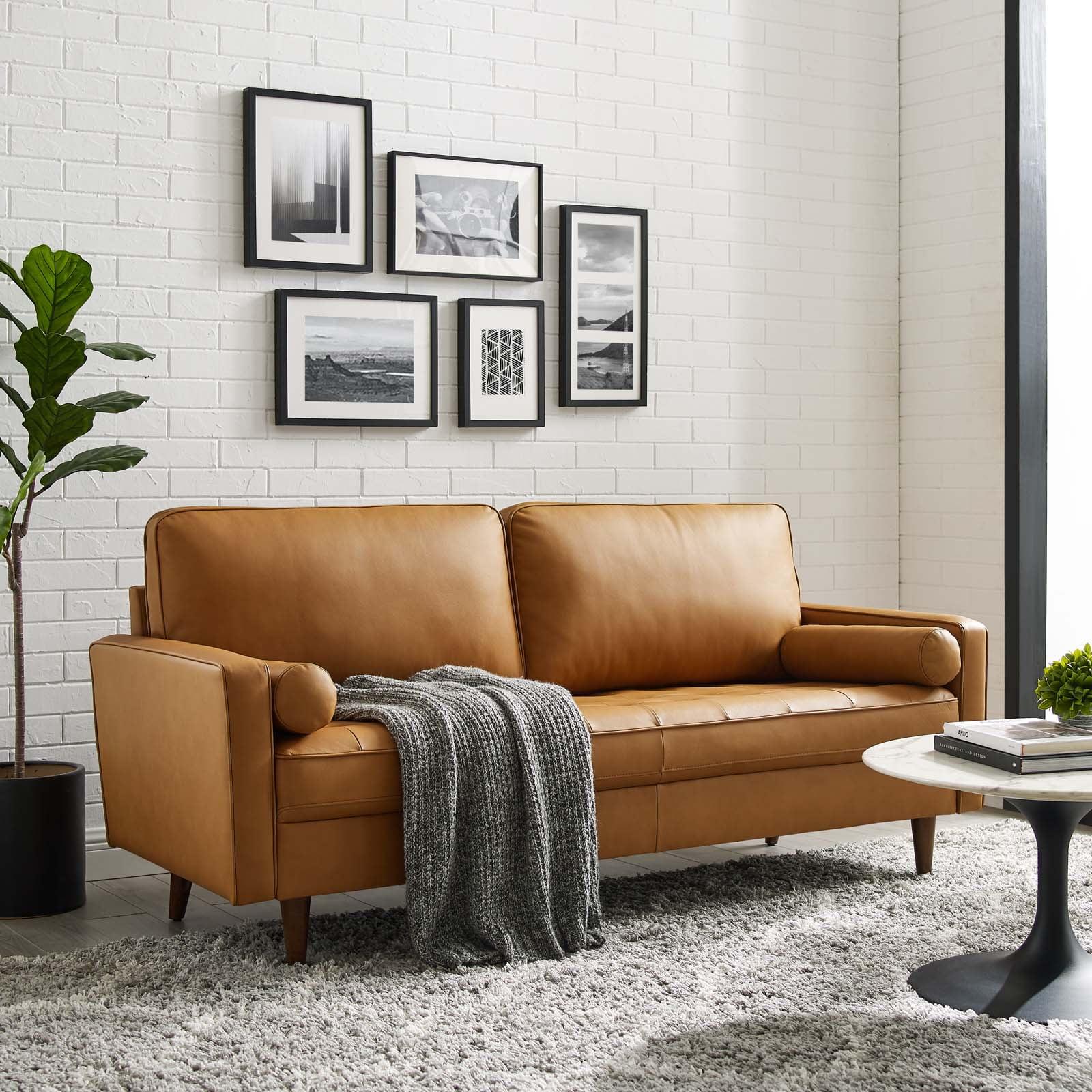 73" Valour Leather Sofa Tan - Modway