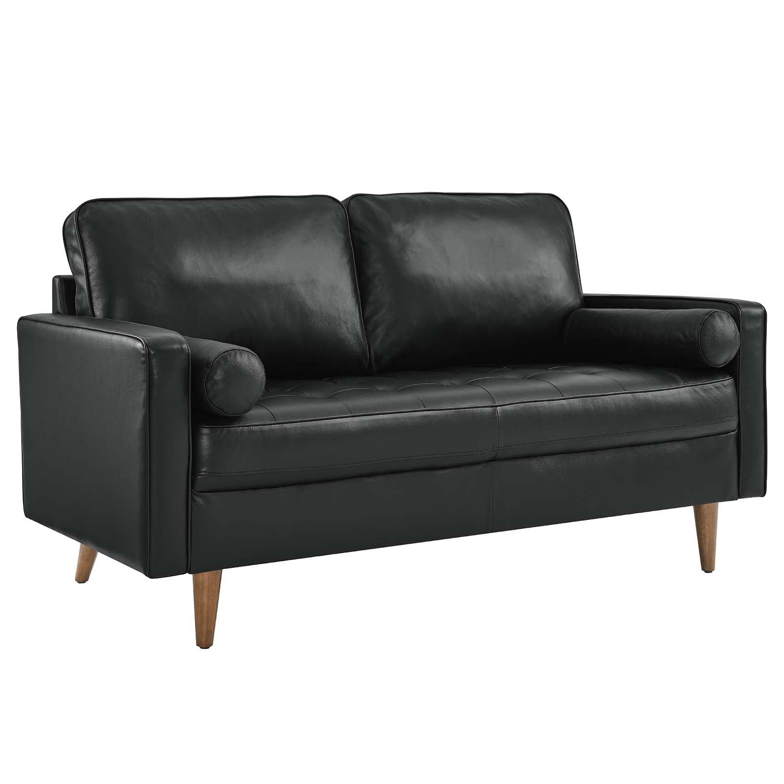 Modway Valour Modern Style Leather and Dense Foam Loveseat in Black Finish