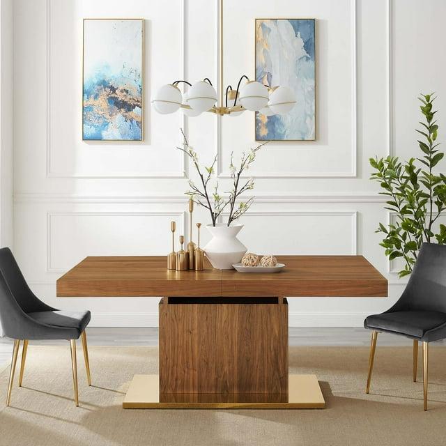 Modway Vector Expandable Modern Wood Dining Table in Walnut/Gold