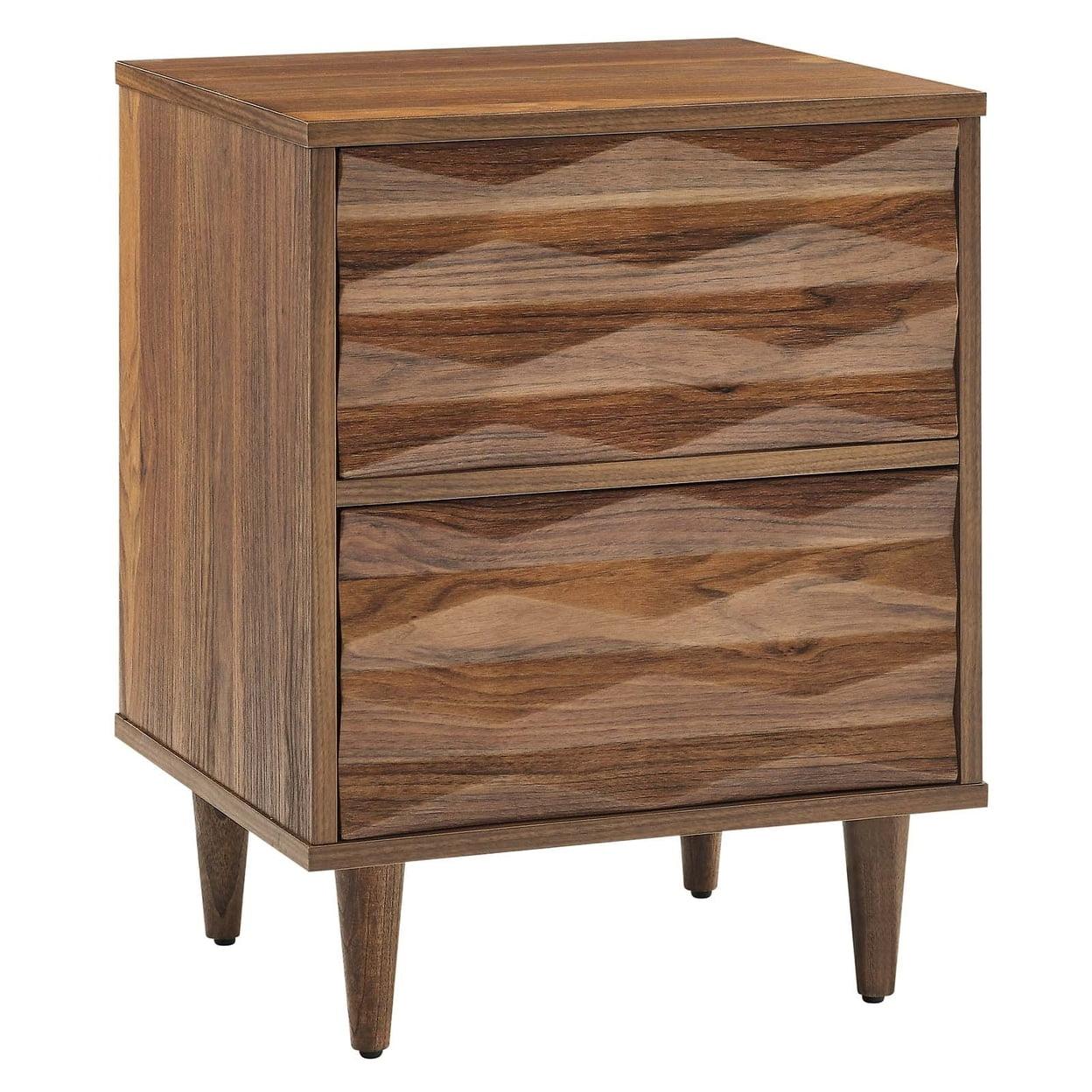 Walnut 2-Drawer Nightstand with Tapered Legs