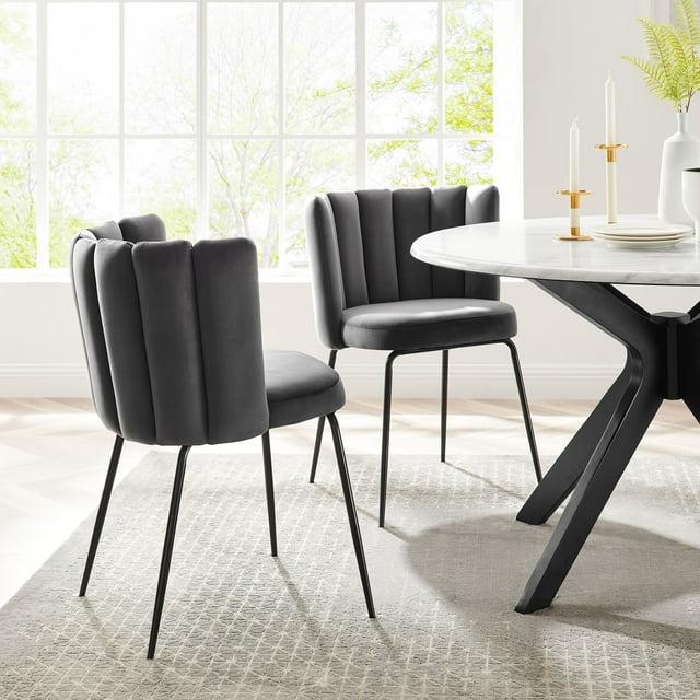Modway Virtue Performance Velvet Dining Chair Set of 2 in Black Gray