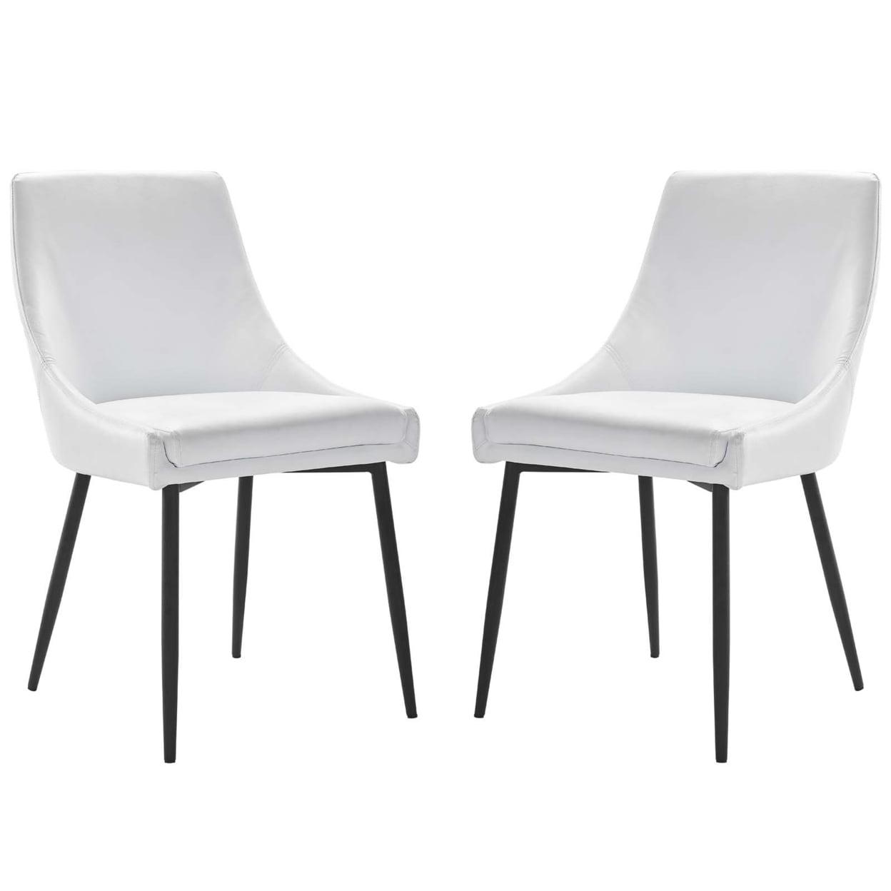 Modern White Faux Leather Upholstered Side Chairs with Black Metal Legs