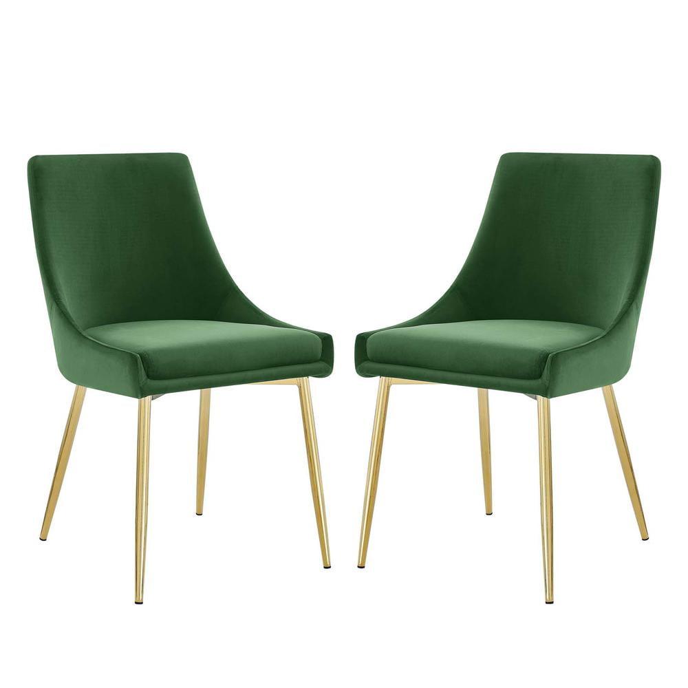 Low Parsons Side Chair in Gold Emerald Velvet with Wood & Metal