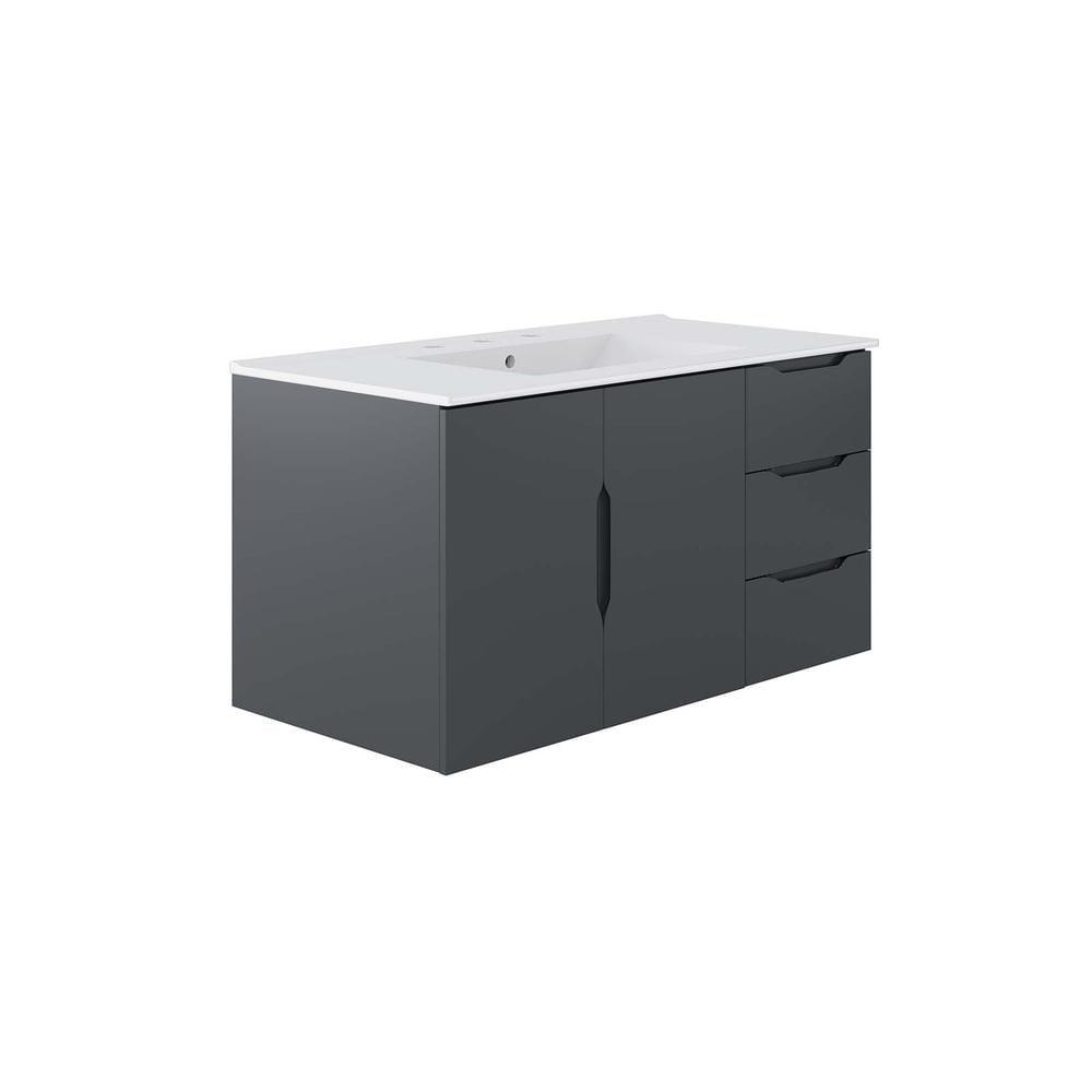 Sleek Gray and White 36" Wall-Mount Modern Bathroom Vanity