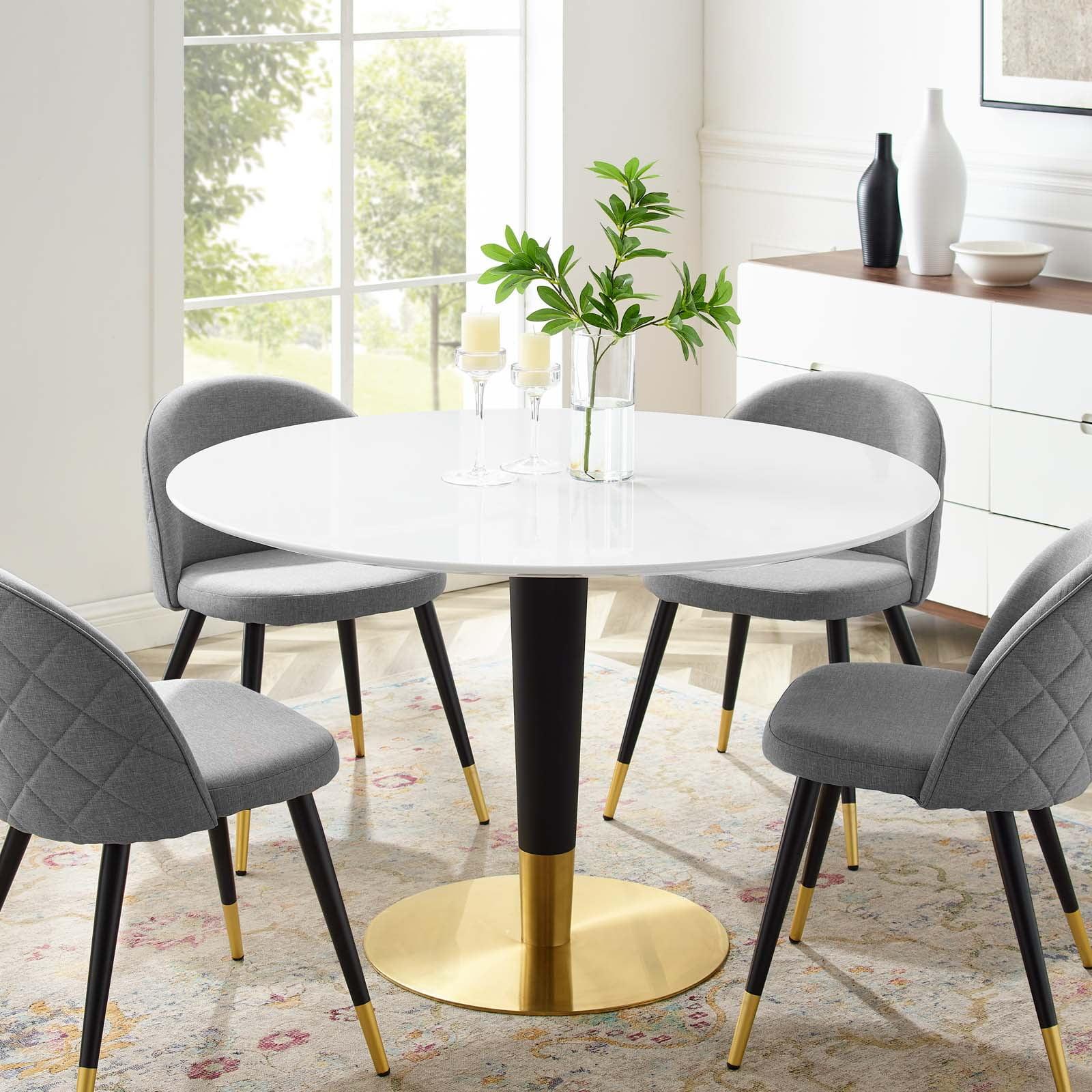 Round White and Gold Mid-century Modern Dining Table