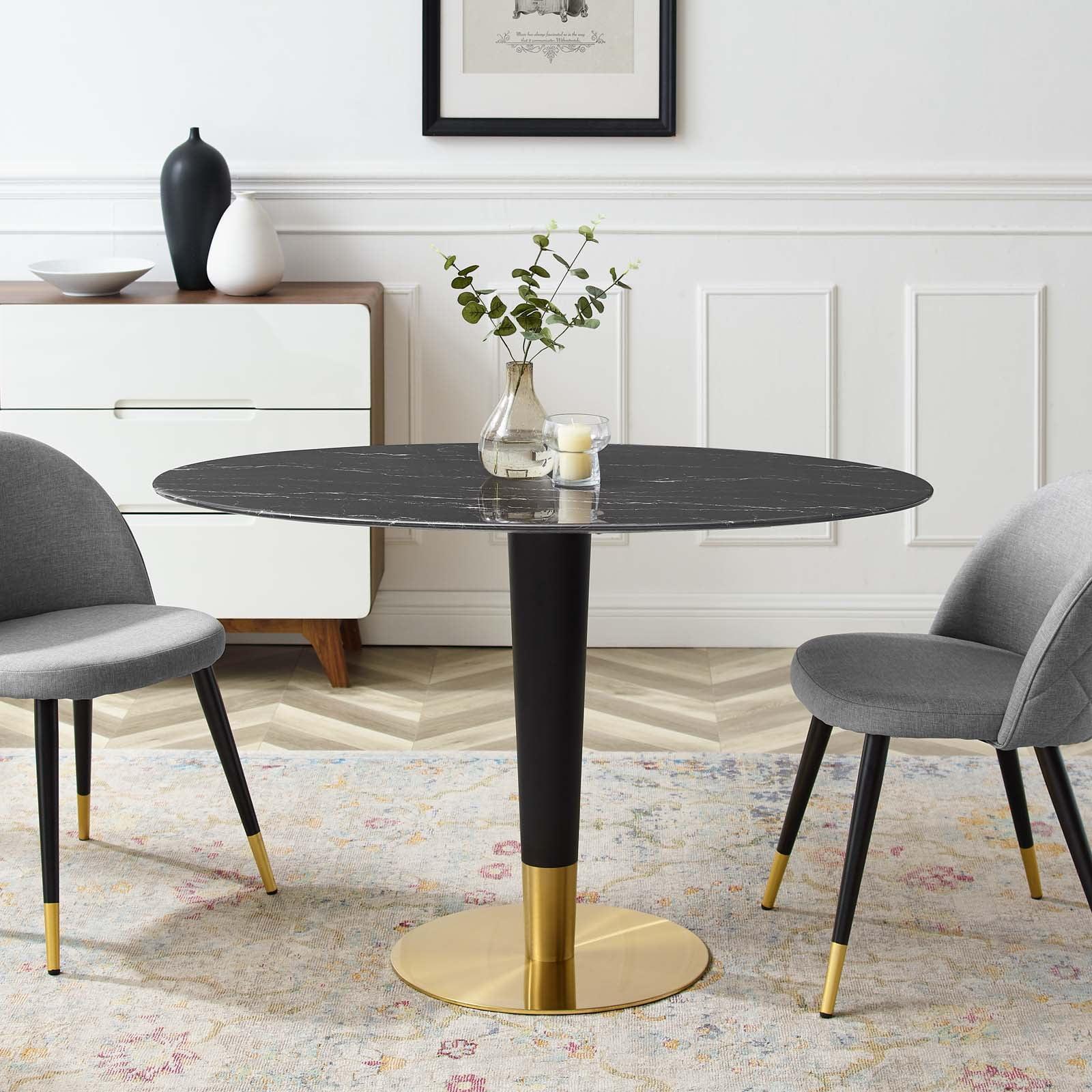 Modway Zinque 47" Oval Modern Metal/Artificial Marble Dining Table in Black/Gold