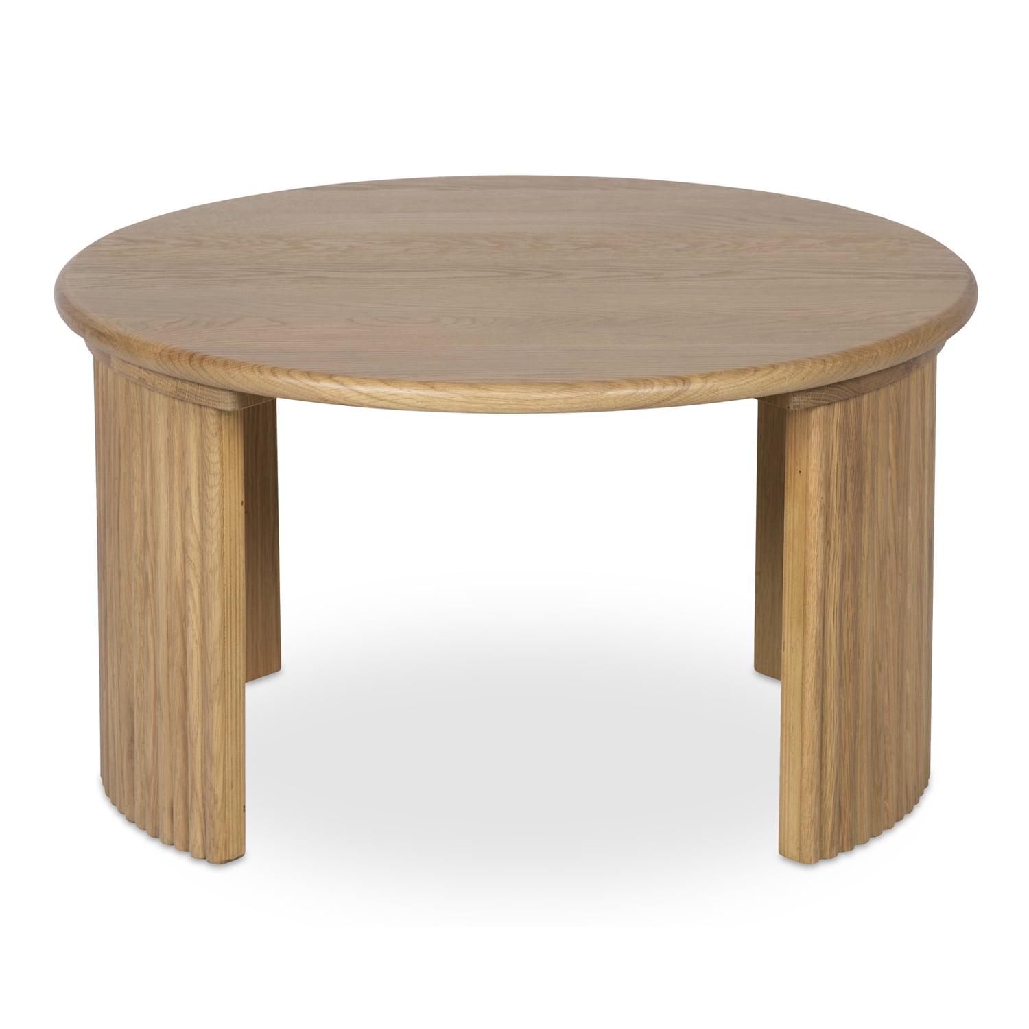 Natural Oak Veneer Round Coffee Table with Fluted Base