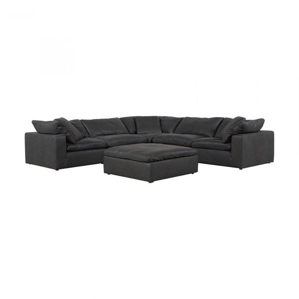 Moe's Home Collection Clay Wood Frame/Nubuck Leather Armless Chair in Black