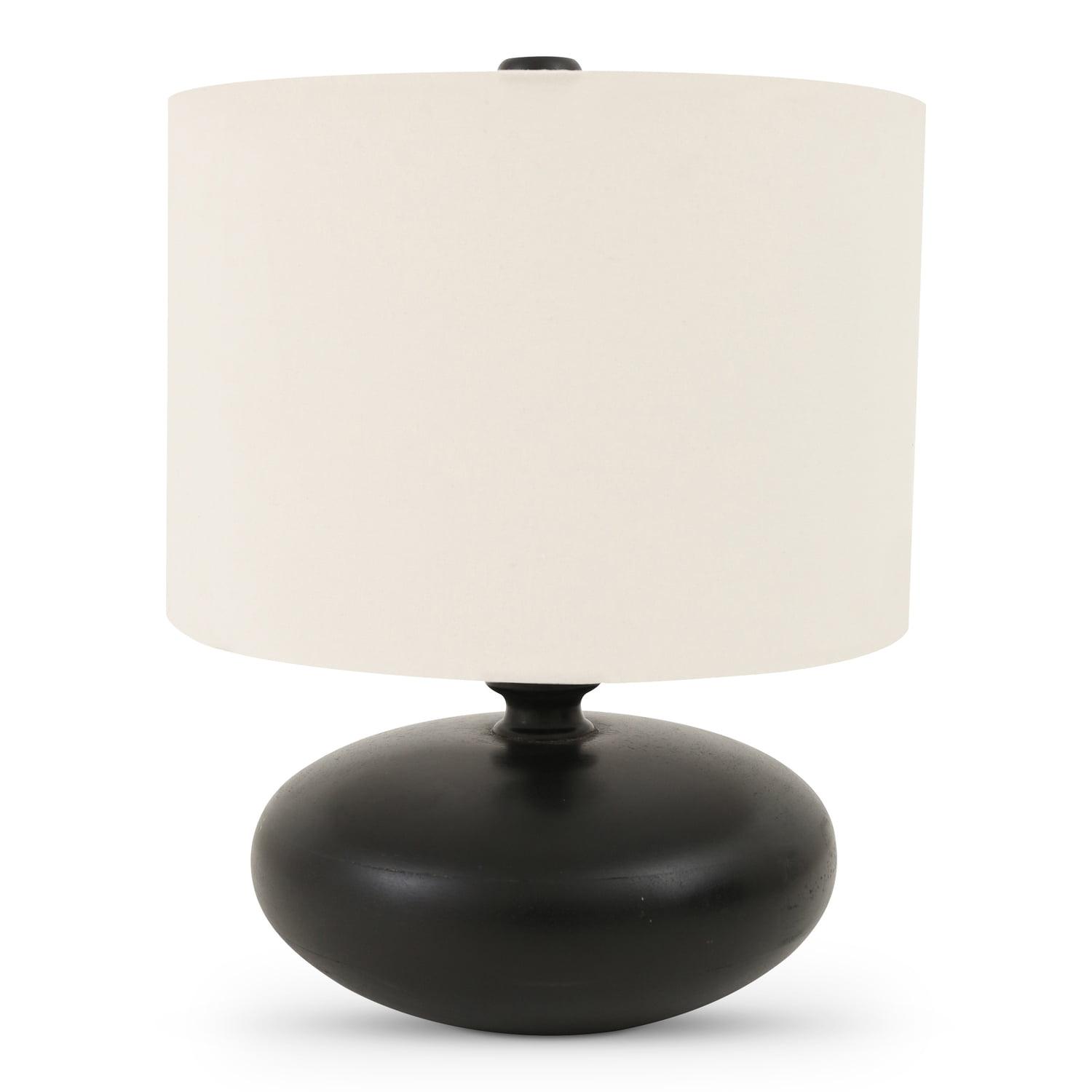 Black Mango Wood Table Lamp with White Cotton Shade