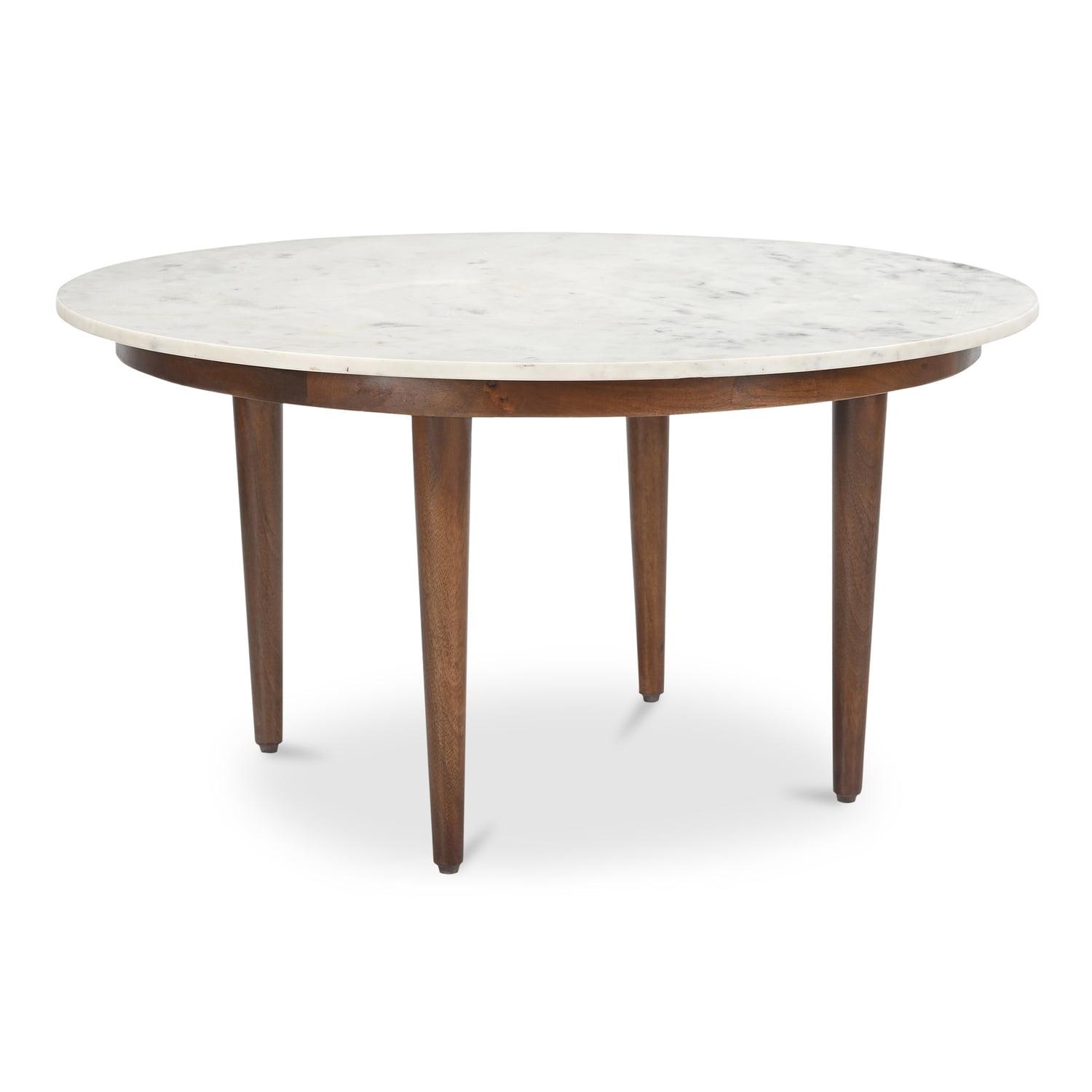 Lark Round White Marble and Mango Wood Coffee Table