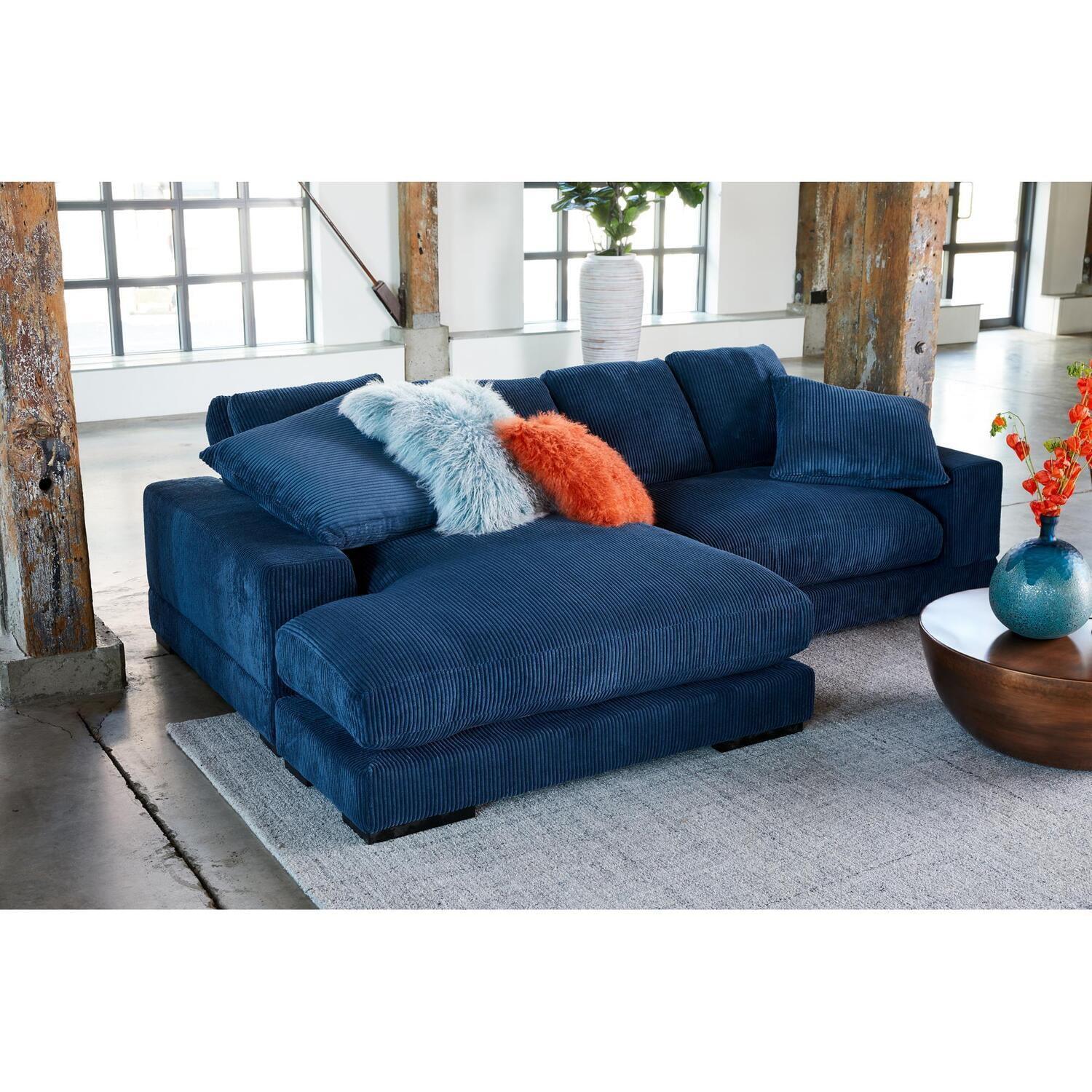 Moe's Home Collection Plunge Left Facing Contemporary Fabric Sectional in Blue