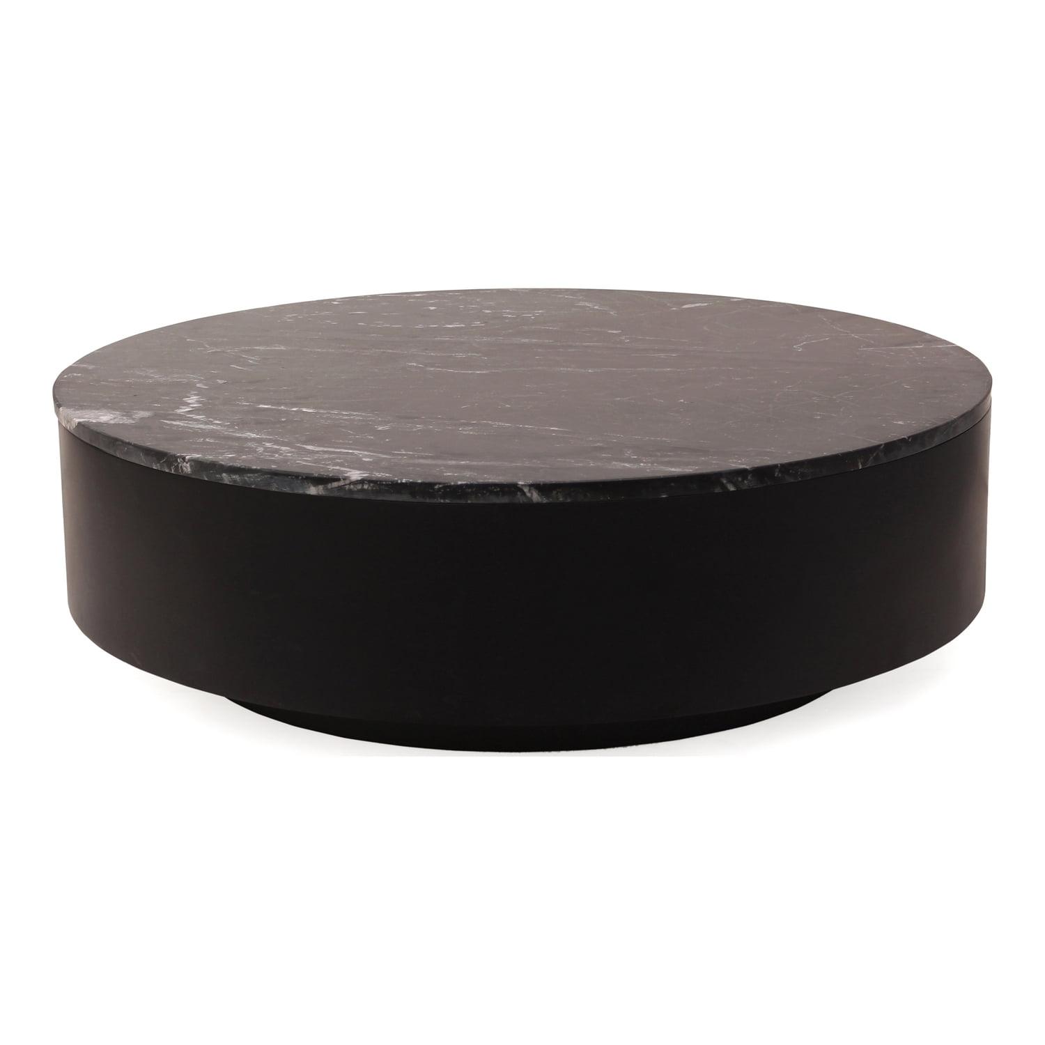 Transitional Round Black Wood Coffee Table with Storage