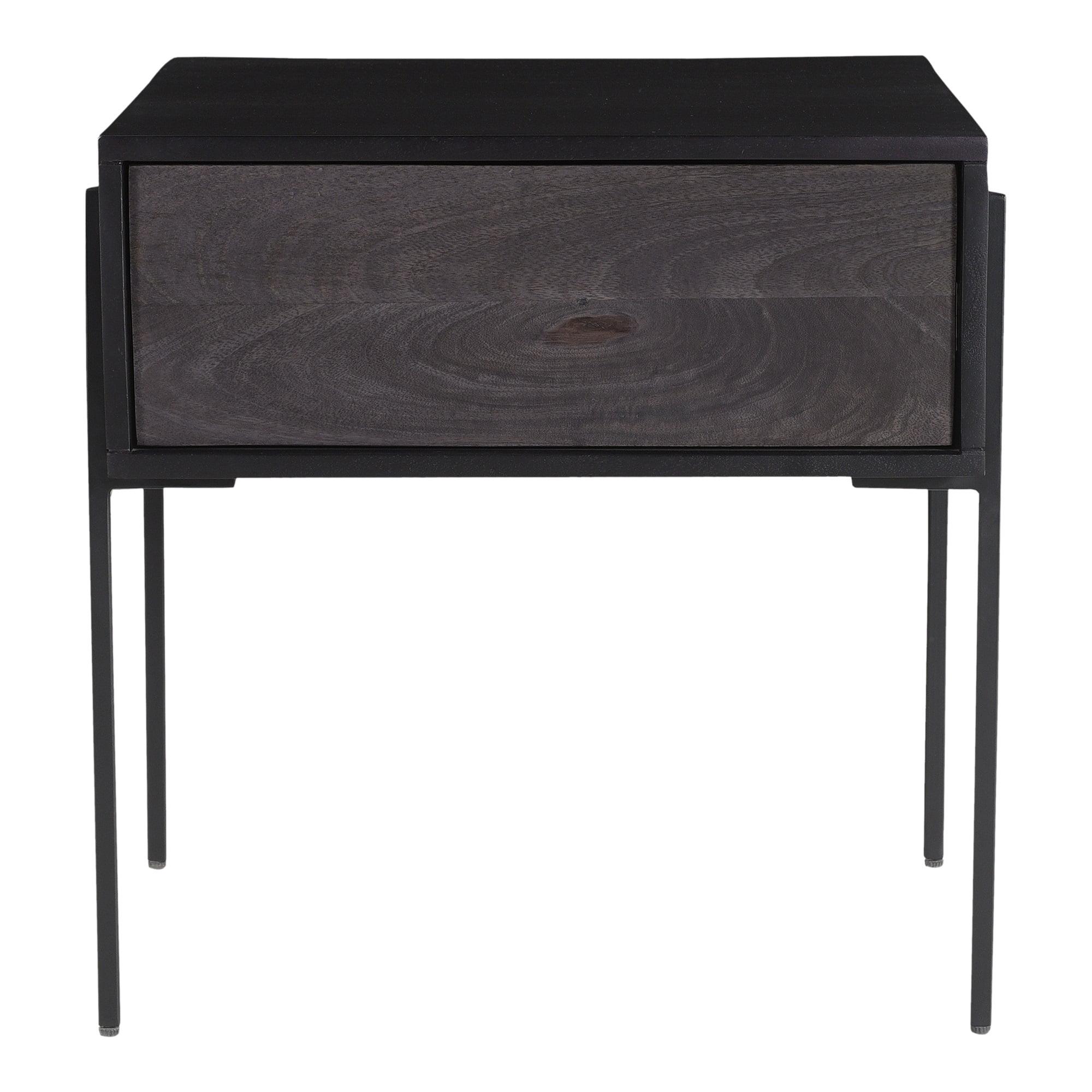 Charcoal Mango Wood and Metal Side Table with Drawer