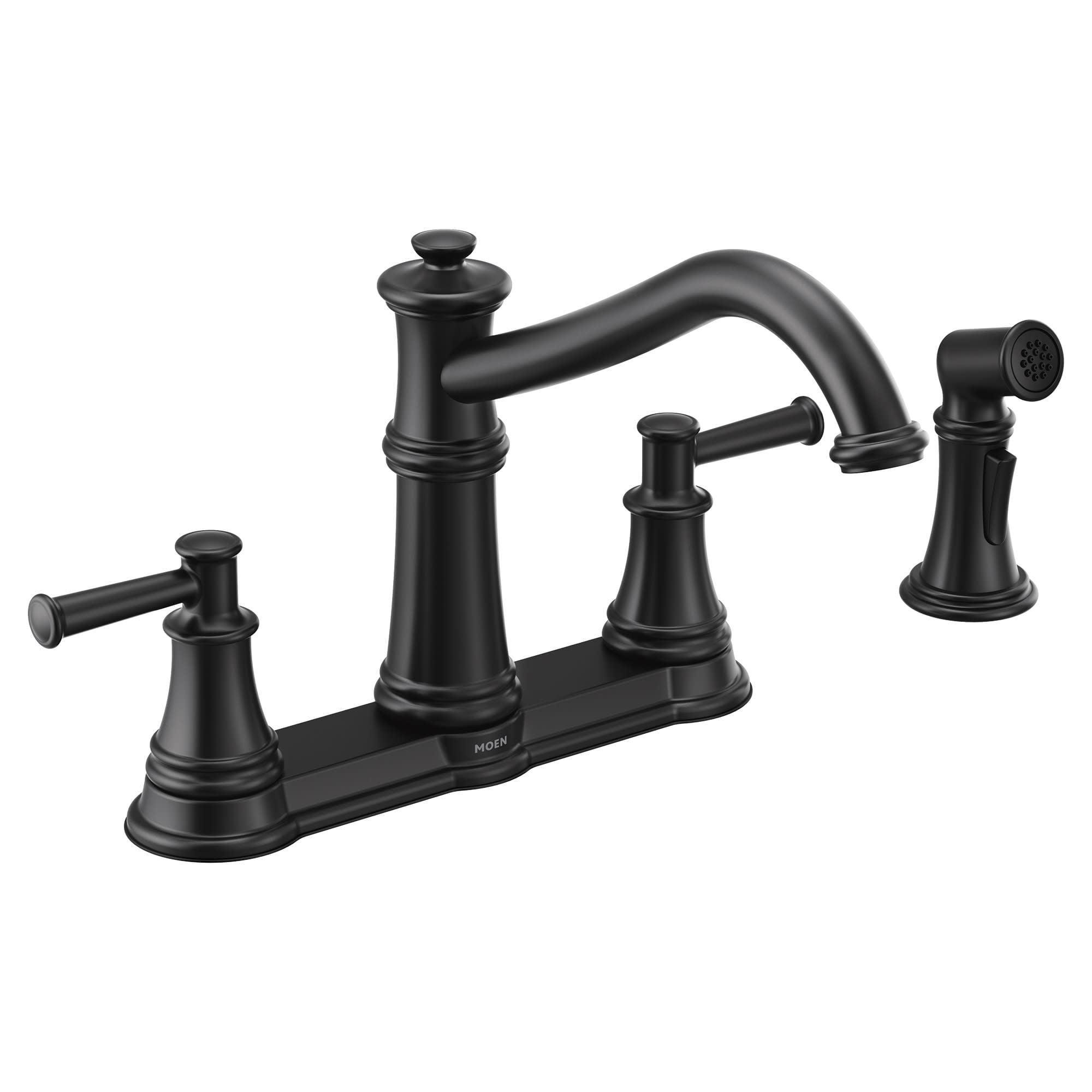 Belfield Matte Black Two-Handle High Arc Kitchen Faucet With Side Spray