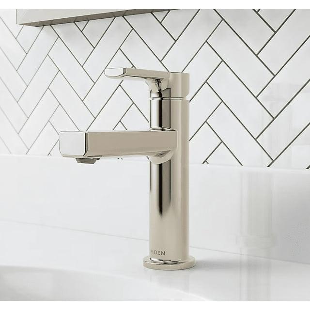 Moen 84627NL Rinza Polished Nickel Single hole 1-handle WaterSense High-arc Residential Handle Bathroom Sink Faucet with Drain with Deck Plate