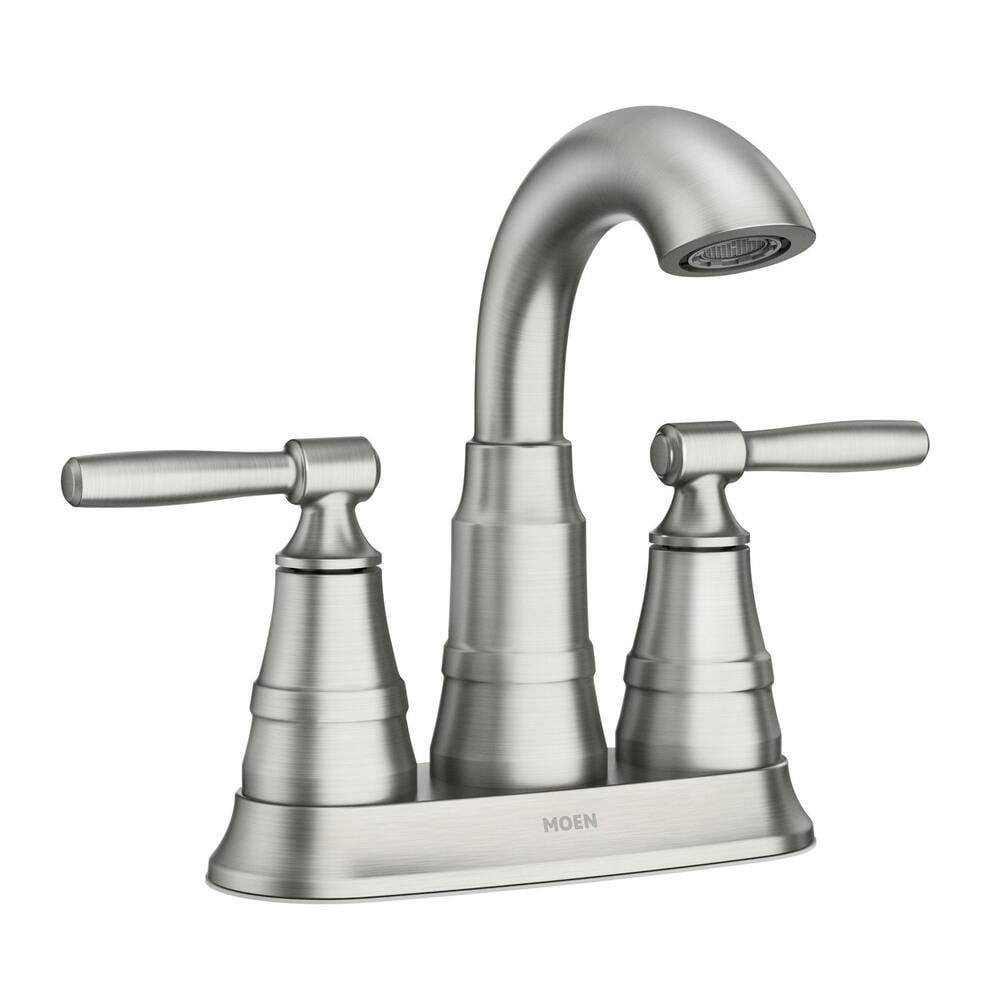 Moen Halle 4 in. Centerset 2-Handle Bathroom Faucet in Spot Resist Brushed Nickel with Spring-Loaded Drain Assembly