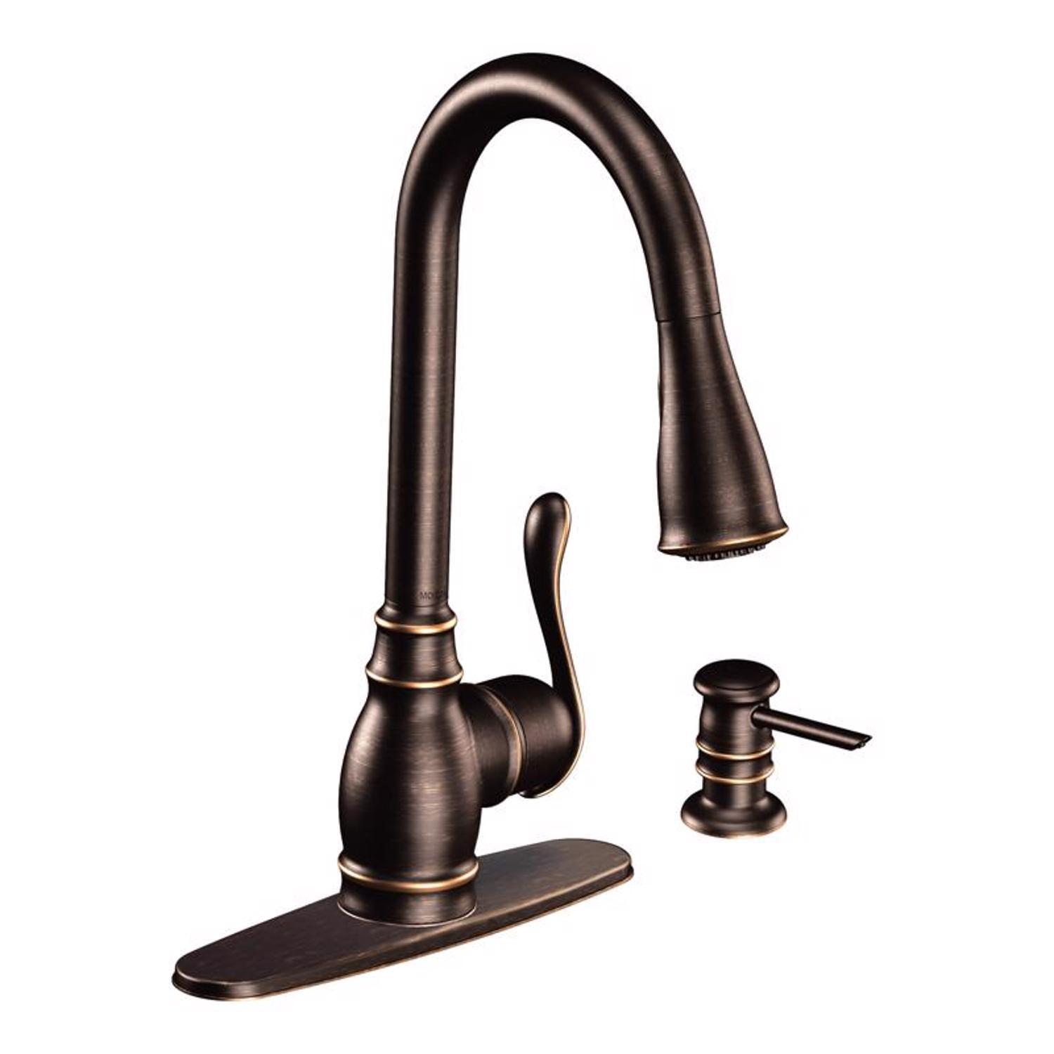 Moen Anabelle Single Handle Deck-mount Pull-down Kitchen Faucet with Sprayer ( Deck Plate Included ) (Soap Dispenser Included)
