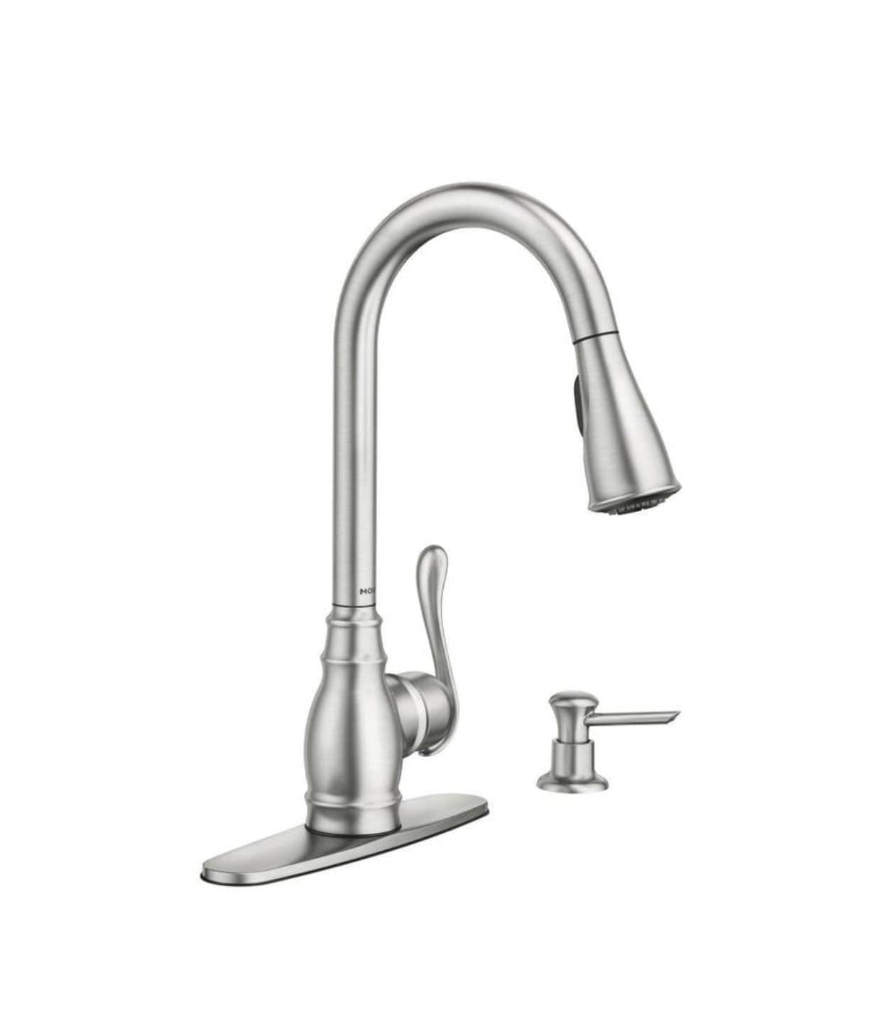 Stainless Steel High Arc Pull-Down Kitchen Faucet with Soap Dispenser