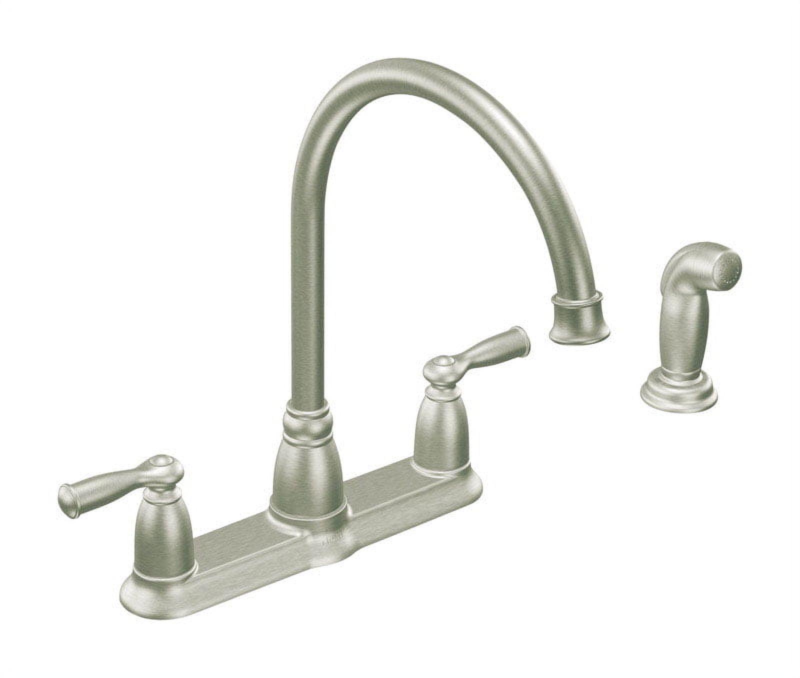 Stainless Steel Two-Handle High Arc Kitchen Faucet with Side Spray