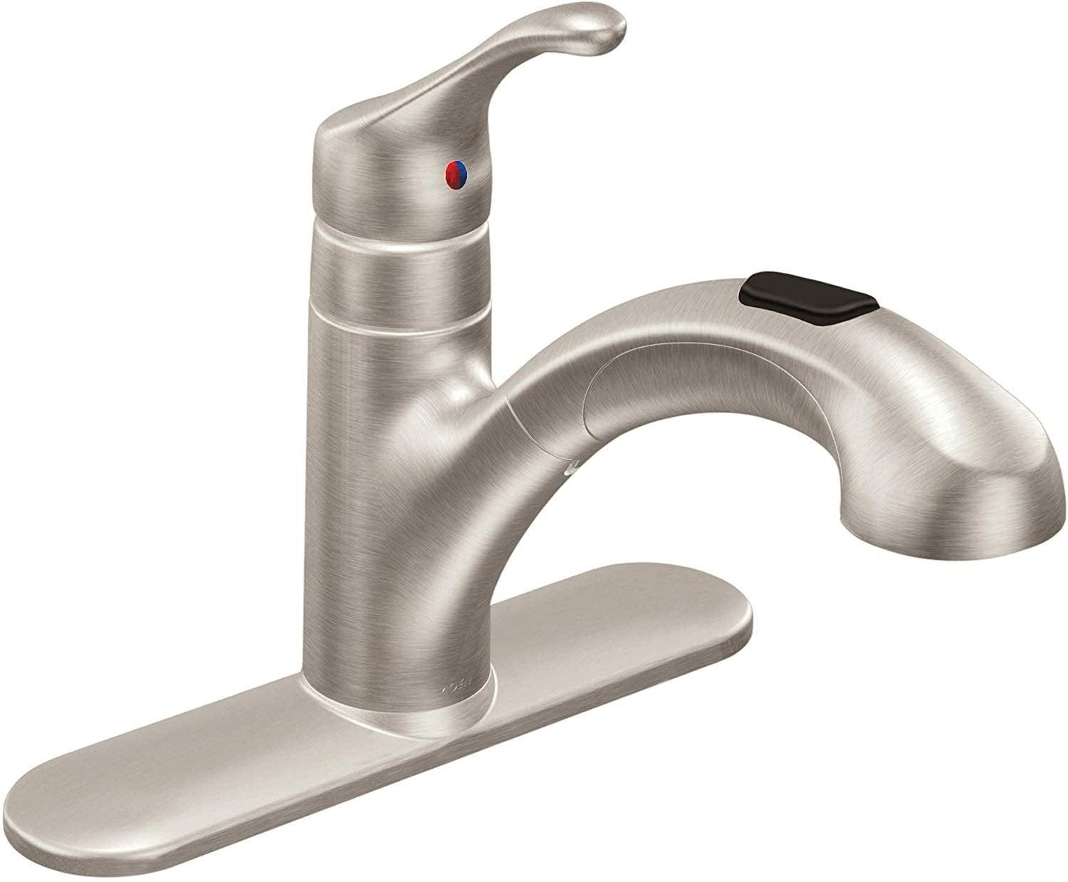 MOEN Renzo Spot Resist Stainless 9 in. H Pull Out Sprayer Kitchen Faucet with 360° Spout Swivel and PowerClean