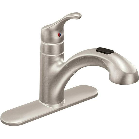 MOEN Renzo Spot Resist Stainless 9 in. H Pull Out Sprayer Kitchen Faucet with 360° Spout Swivel and PowerClean