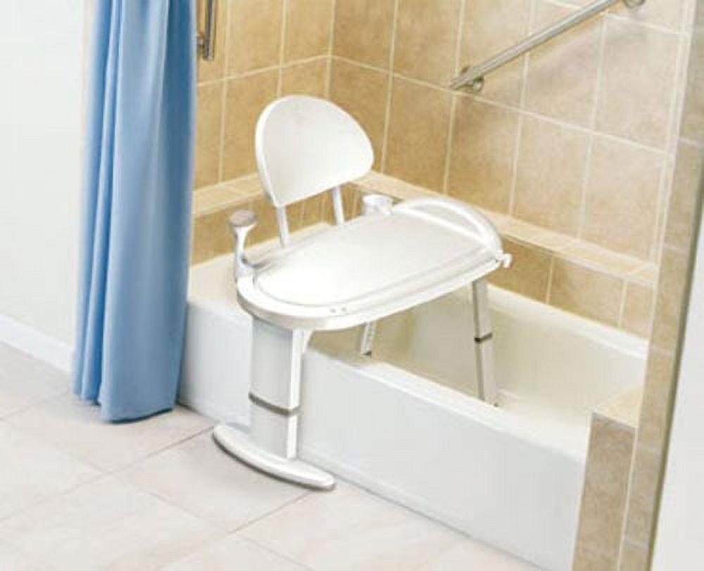 Glacier White Adjustable Height Transfer Bench with Safety Handle