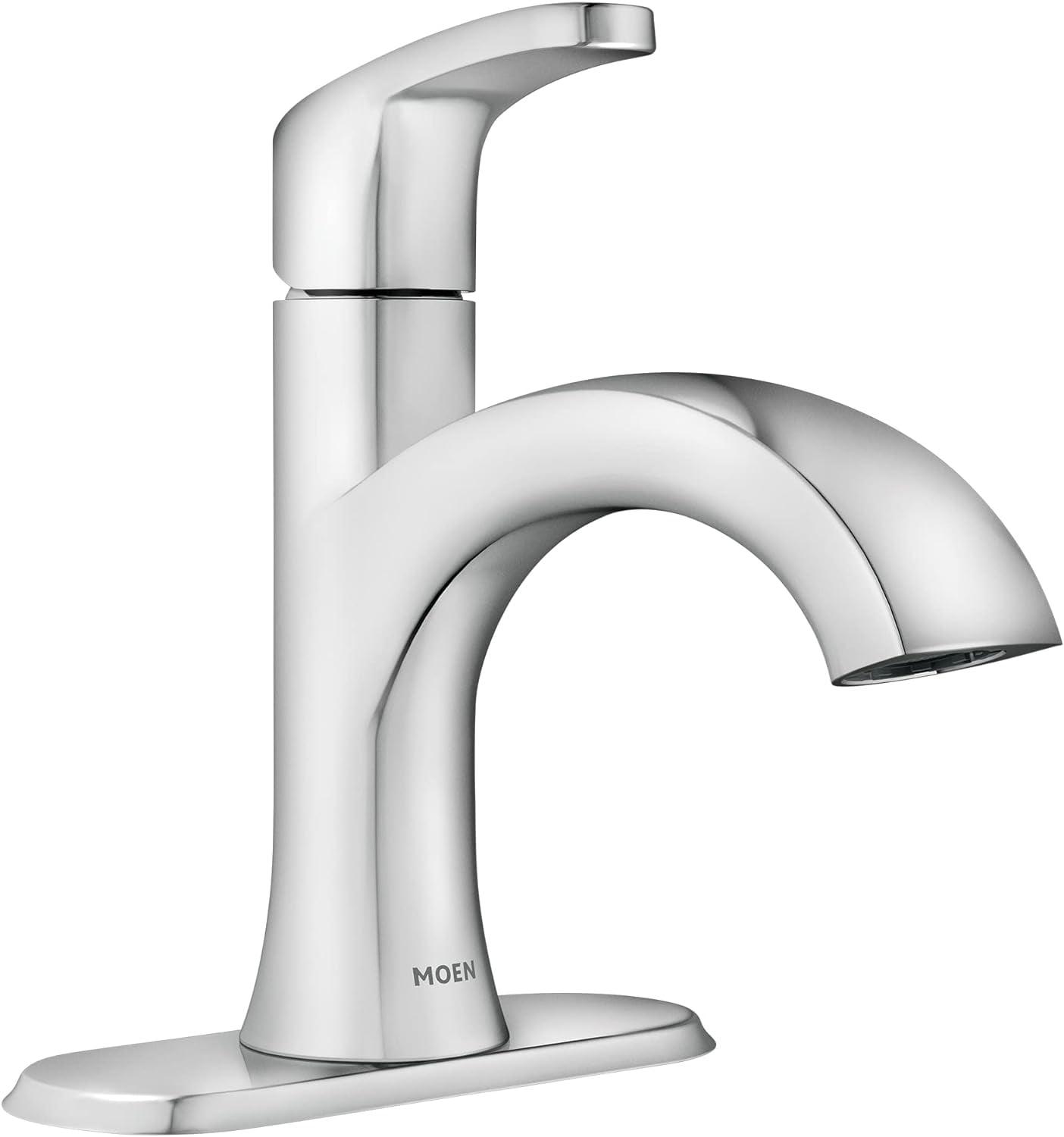 Moen Karis Single Handle Bathroom Faucet with Push Down Drain, Deckplate Included