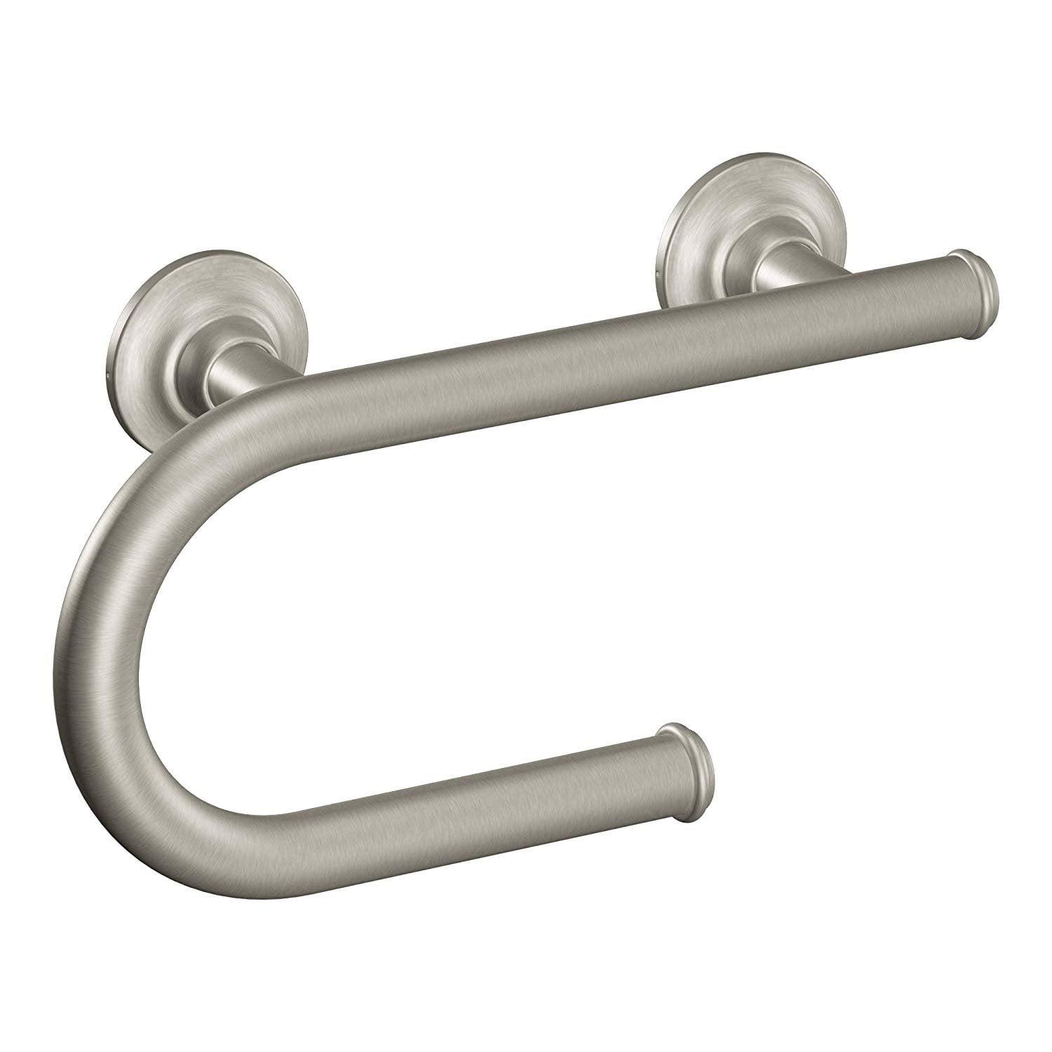 Brushed Nickel 8-Inch Wall Mounted Grab Bar with Toilet Paper Holder