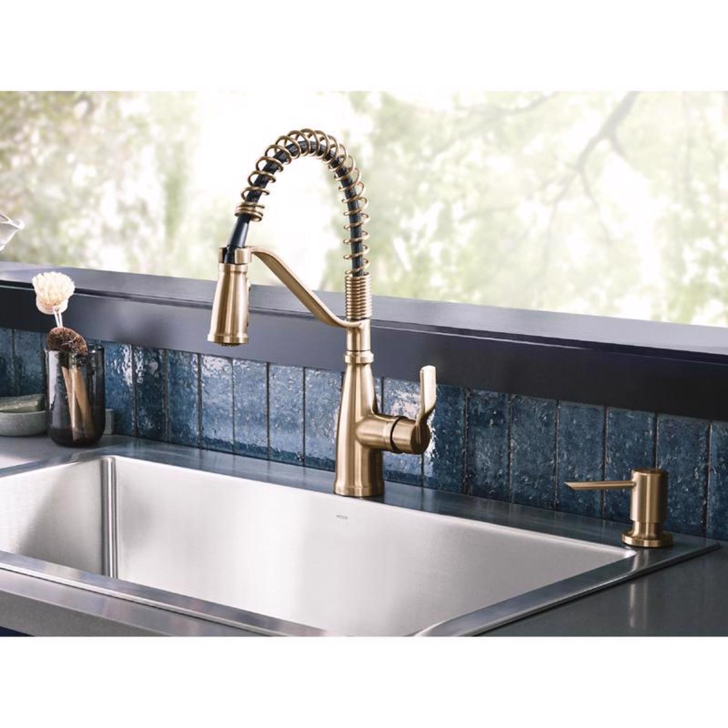 Bronzed Gold High Arc Pull-Down Kitchen Faucet with Soap Dispenser