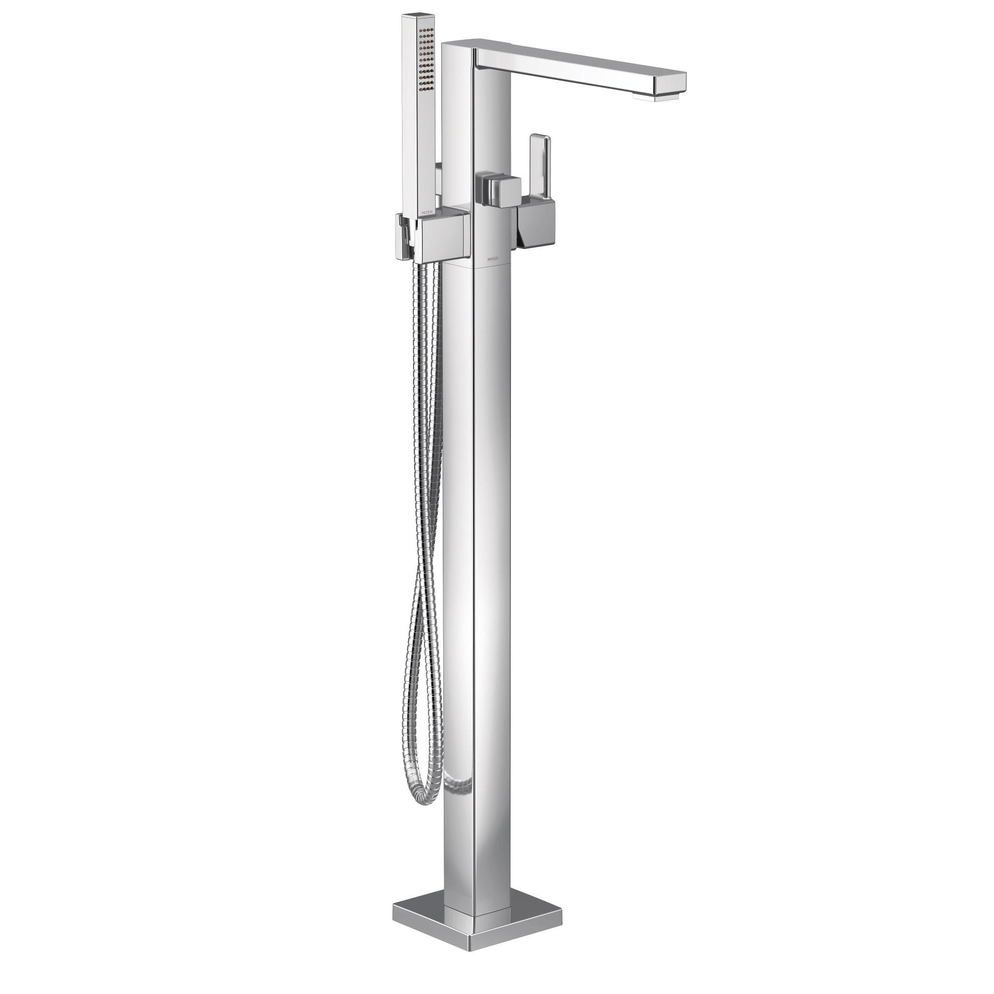 Modern Chrome Floor-Mounted Tub Filler with Handshower