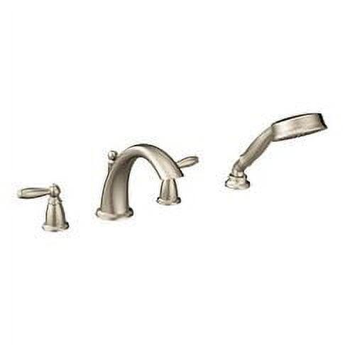 Brushed Nickel Double Handle Deck Mounted Roman Tub Faucet with Handshower