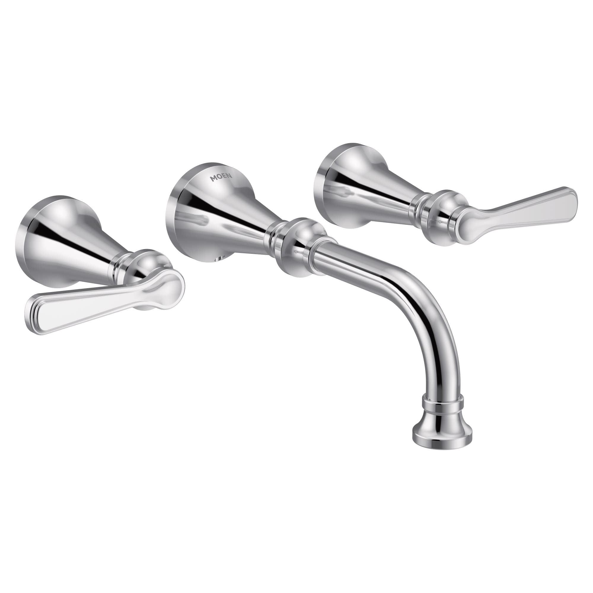 Chrome Wall Mounted Widespread Bathroom Faucet