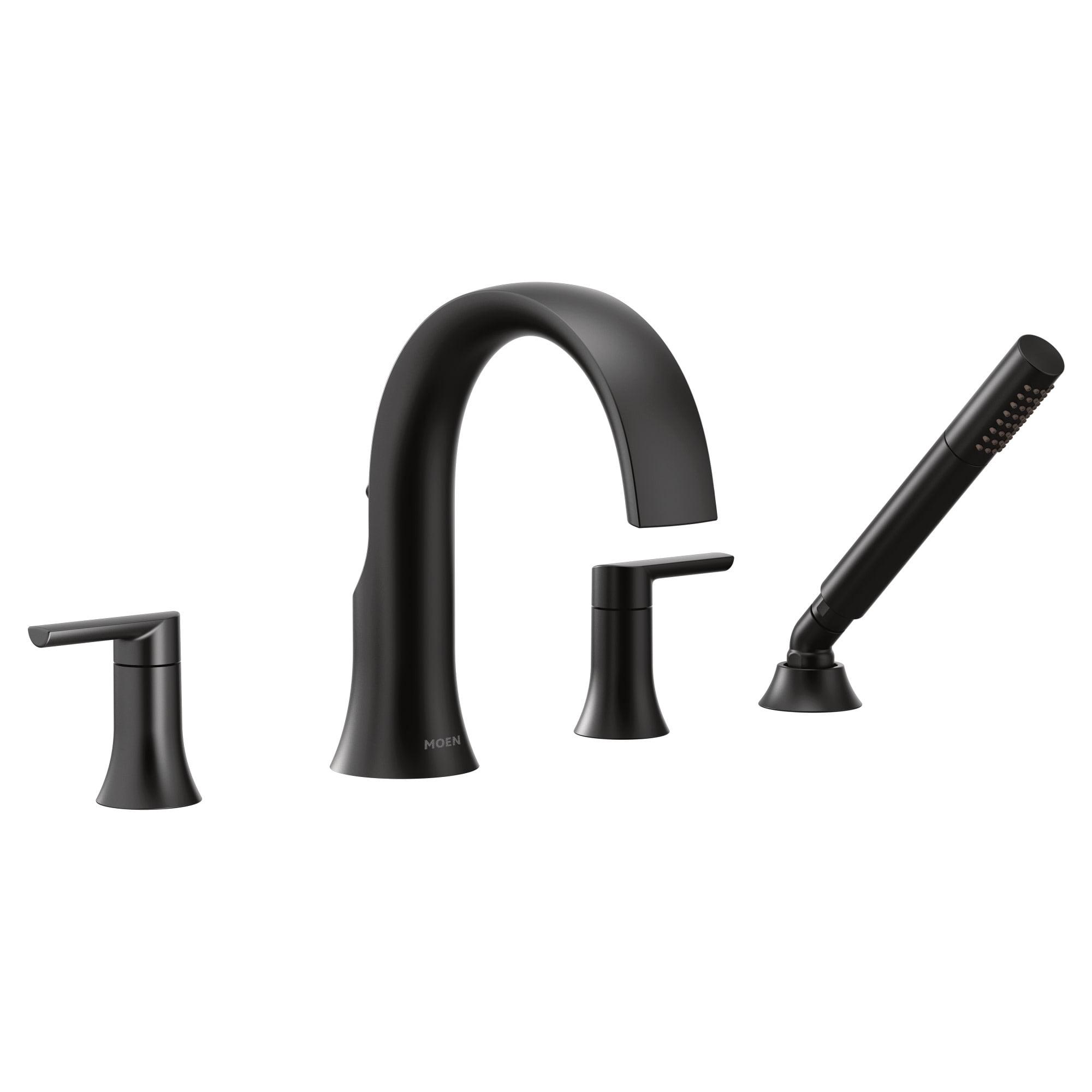 Elegant Matte Black Deck Mounted Roman Tub Faucet with Handshower