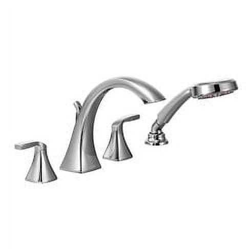 Polished Nickel Widespread Deck Mounted Roman Tub Faucet with Handshower