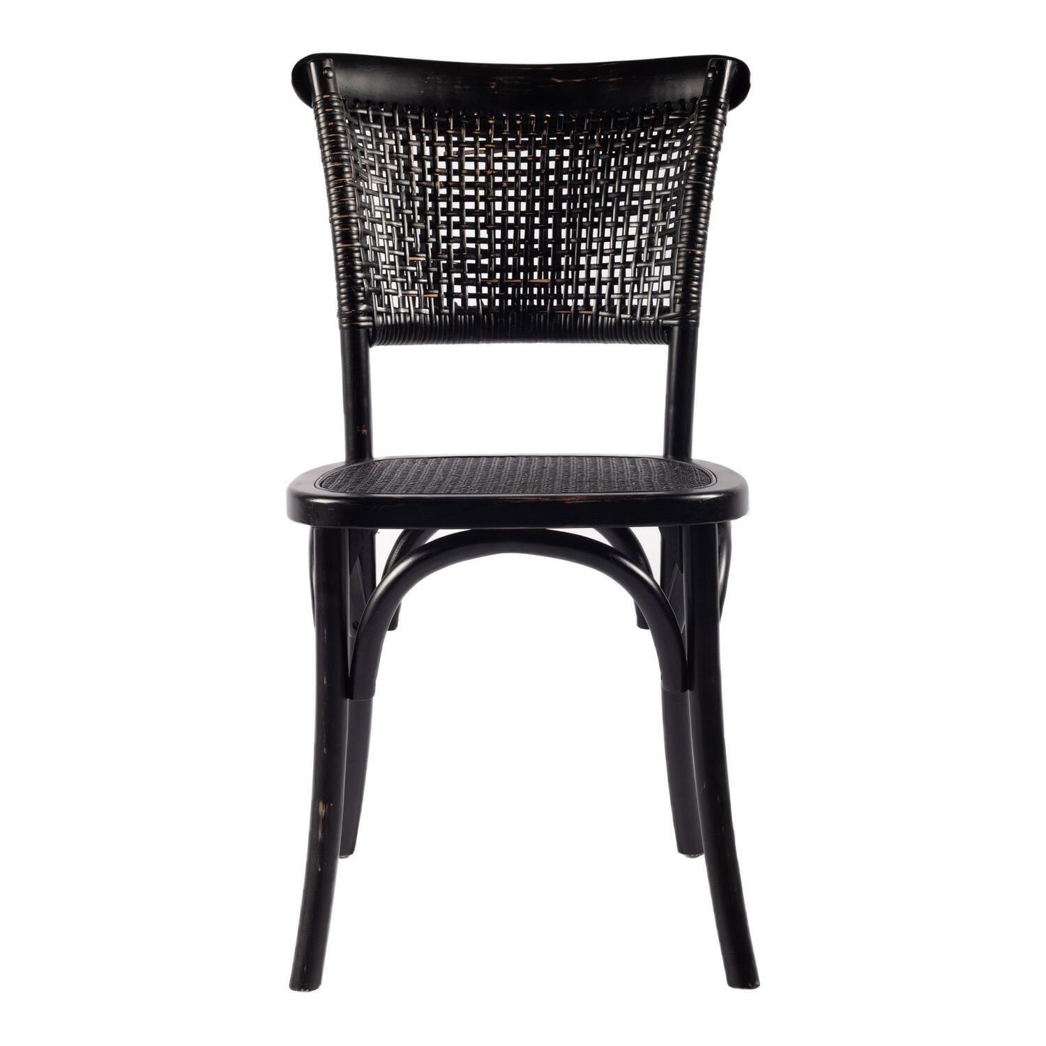 Transitional Rustic Black Wood & Cane Side Chair