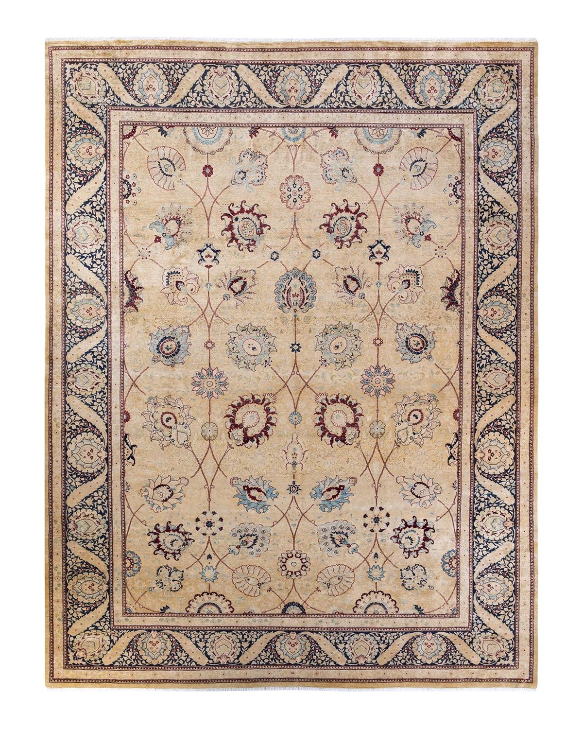 Elegant Ivory Hand-Knotted Wool Area Rug, 9' x 12'