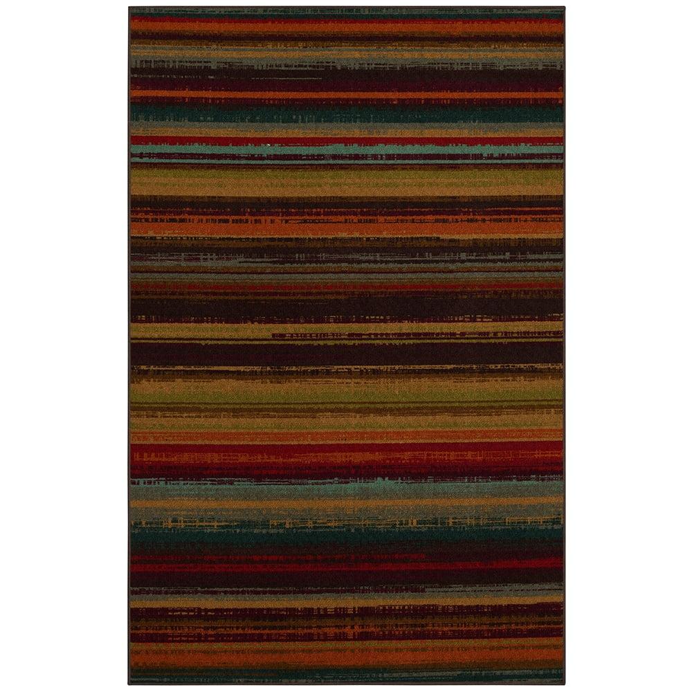 Rectangular Red Stripe Stain-Resistant Synthetic Area Rug