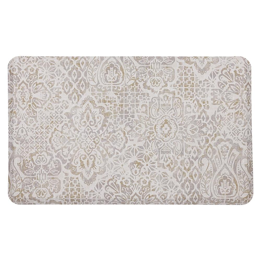 Tan Beige Damask Anti-Fatigue Kitchen Mat 1'6" x 2'6"