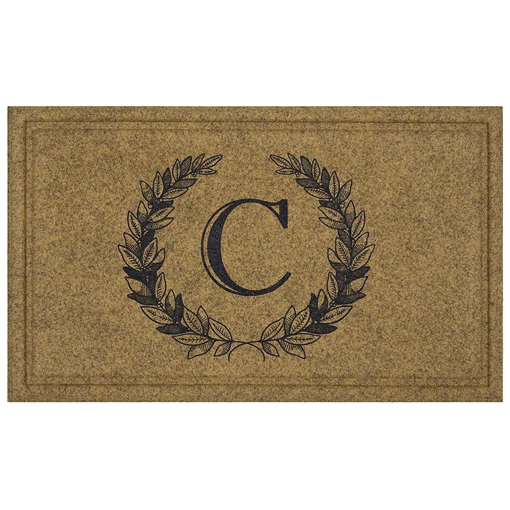 Mohawk Home Laurel Monogram C Low Pile Printed Faux Coir All Weather Eco Friendly Indoor/Outdoor Doormat, Natural, 1' 6" X 2' 6"