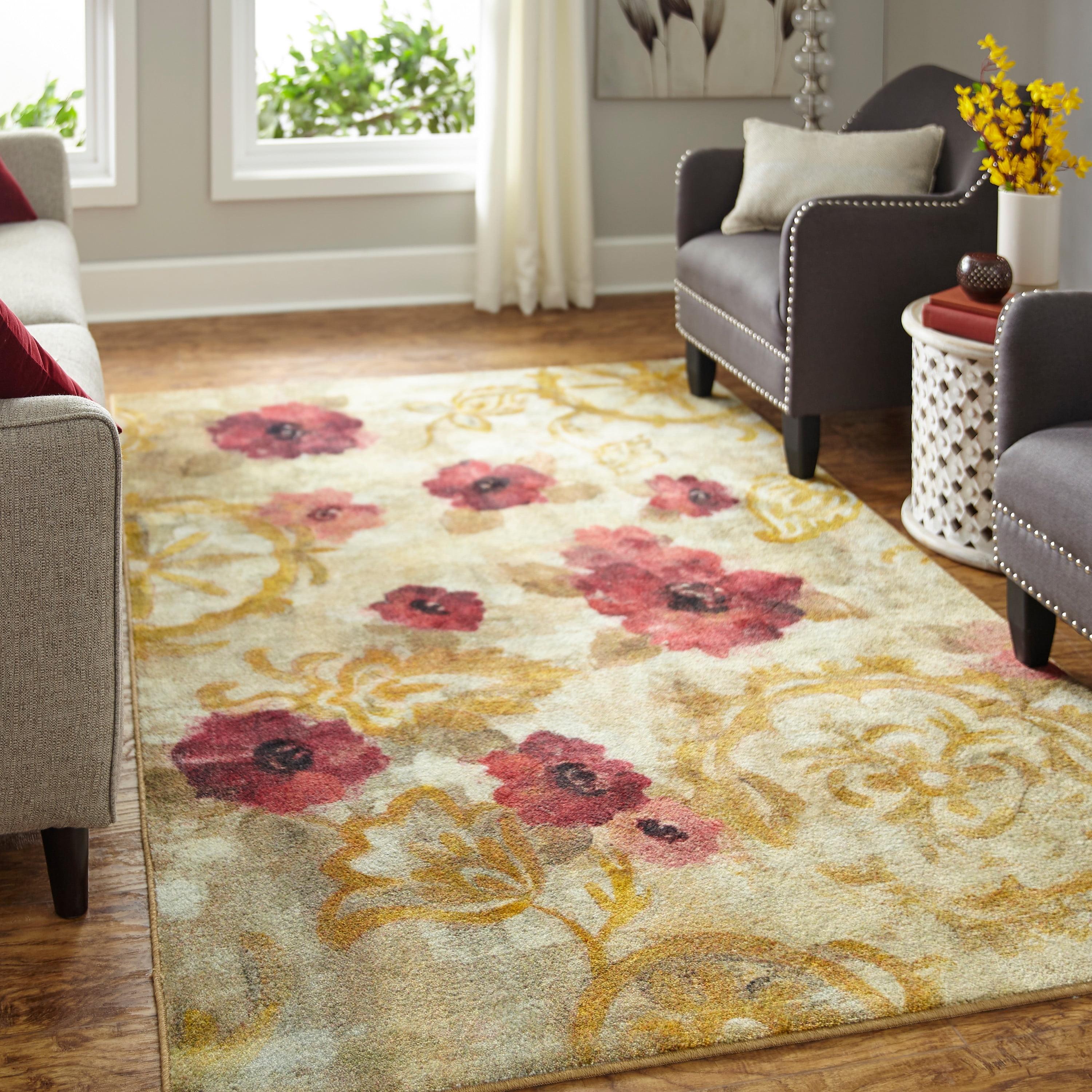 Ivory and Gold Floral Precision Tufted Area Rug, 8'x10'