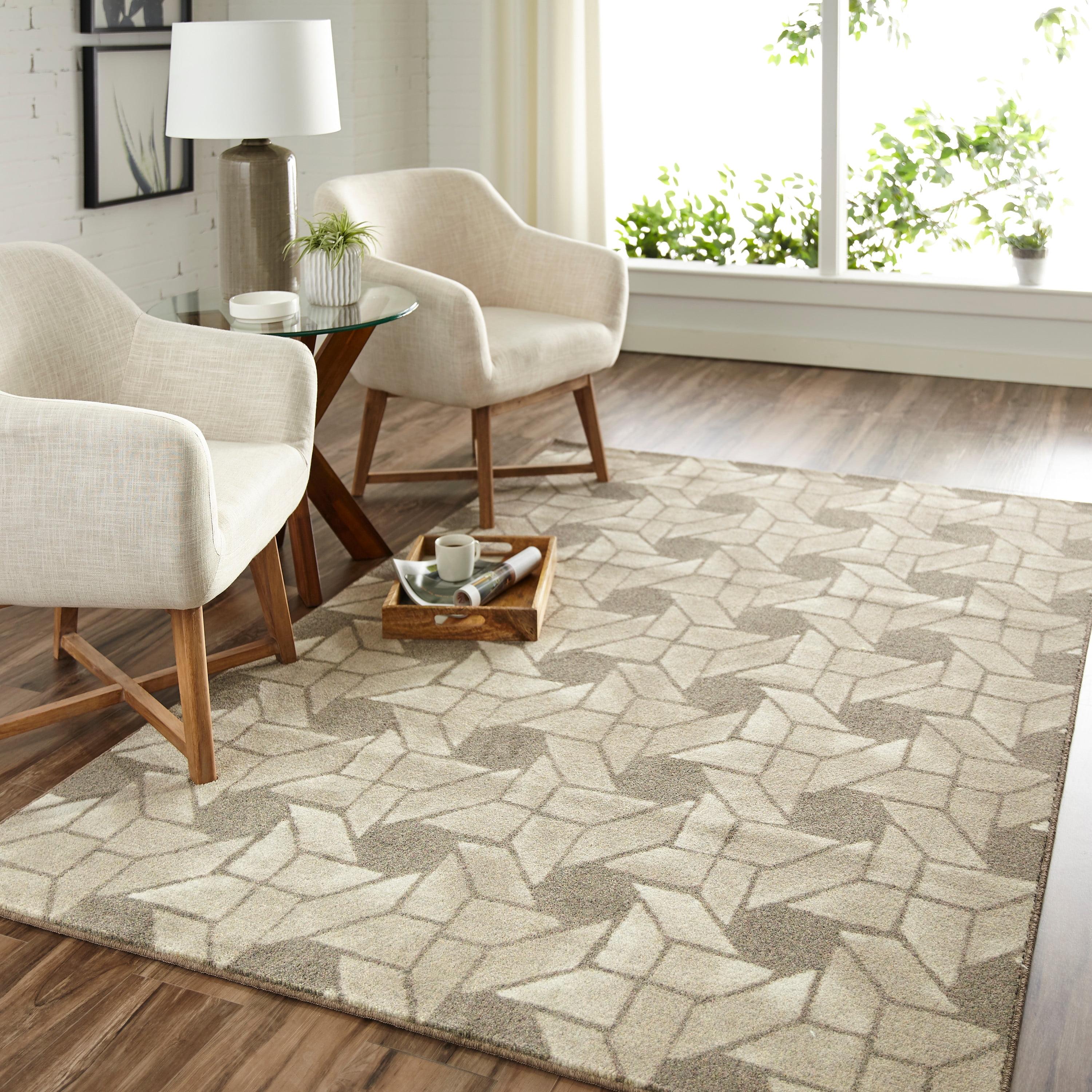 Gray Geometric Tufted Washable Synthetic Area Rug 8' x 10'